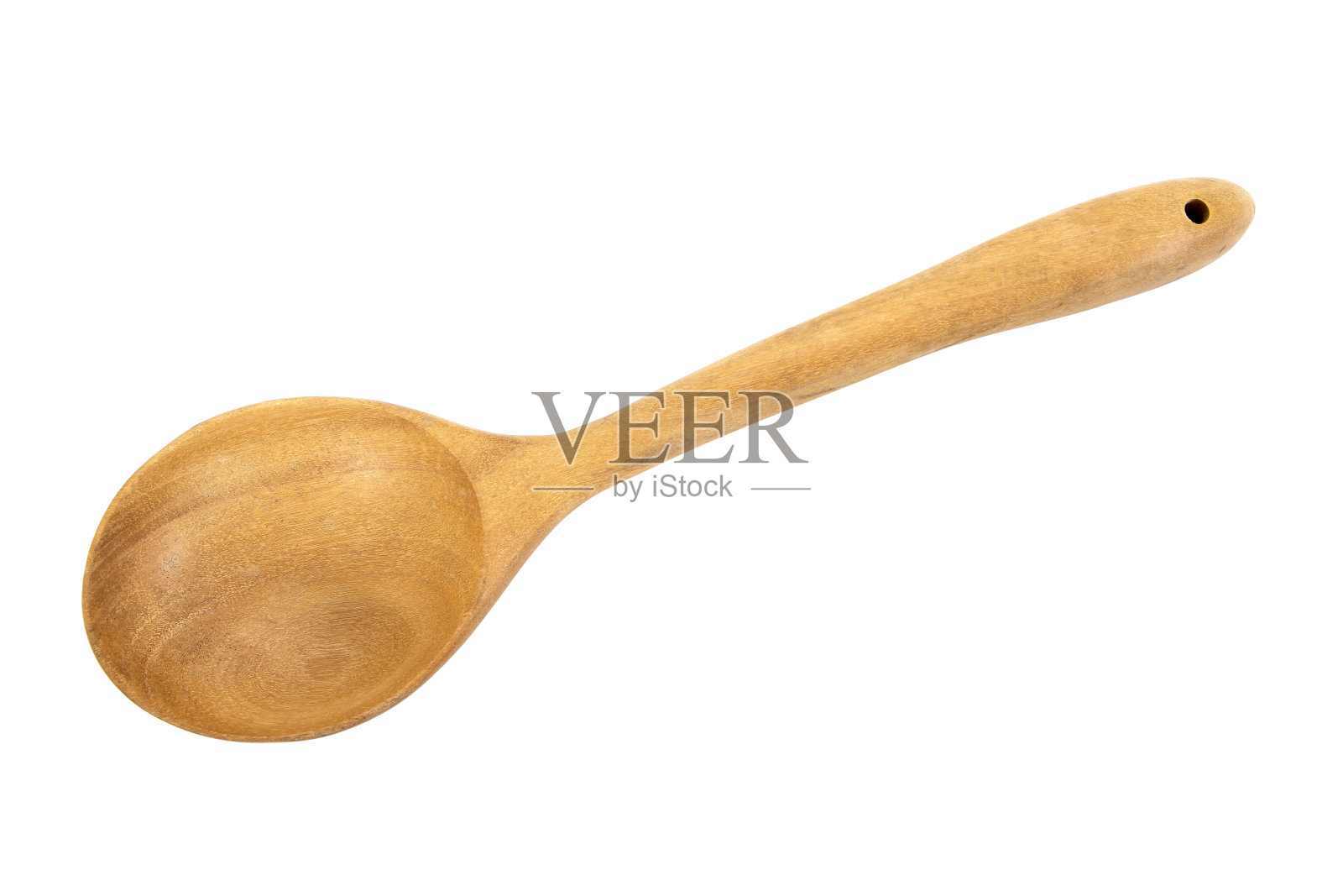 顶部视图的木材钢包孤立的白色背景。弯雕木勺勺孤立照片摄影图片