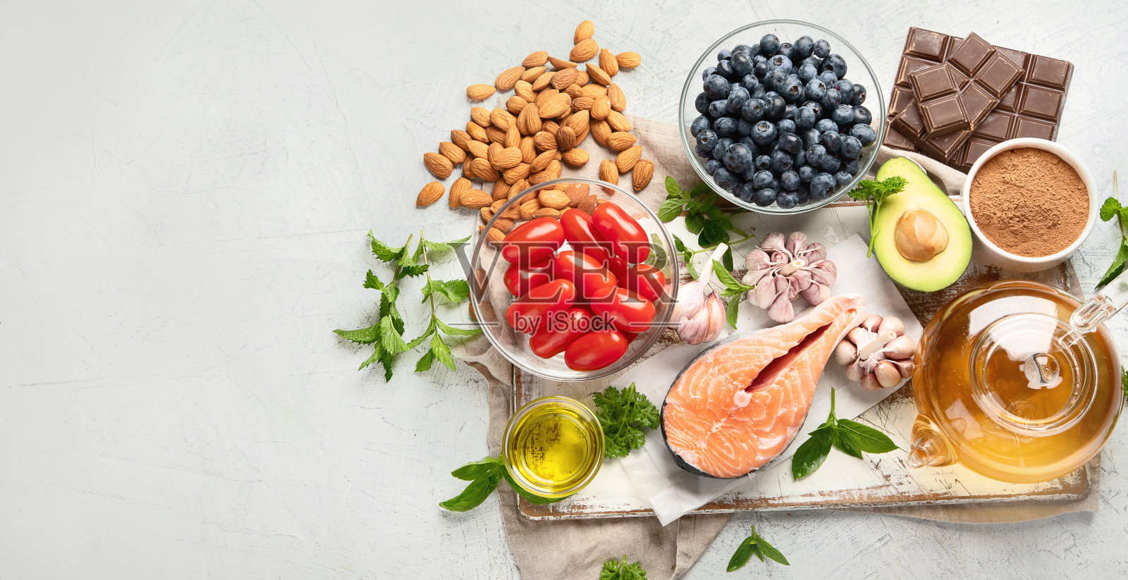 抗衰老的食物。照片摄影图片