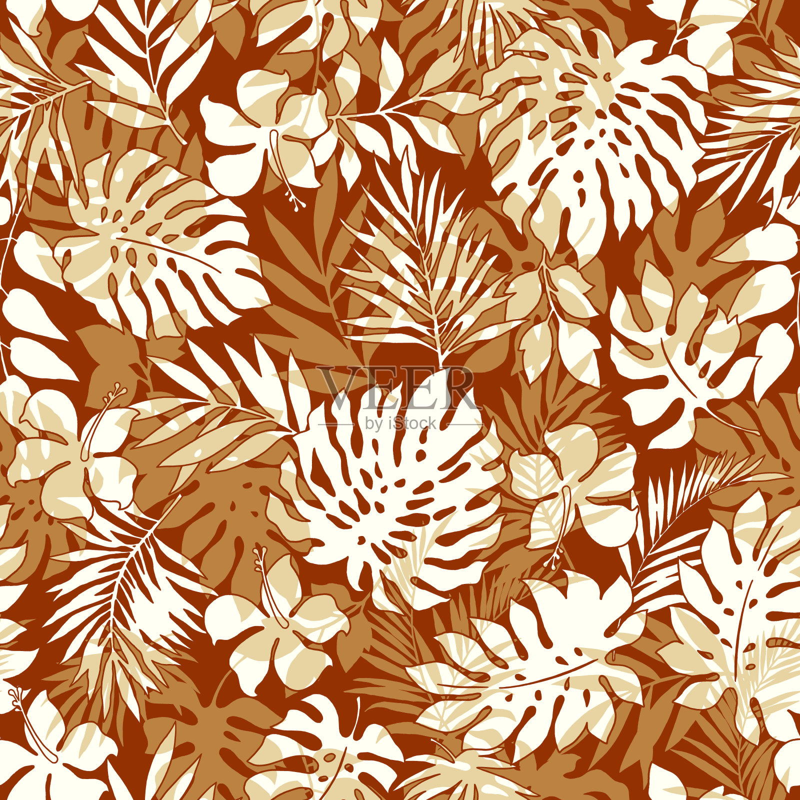 美丽的热带植物无缝图案插画插画图片素材