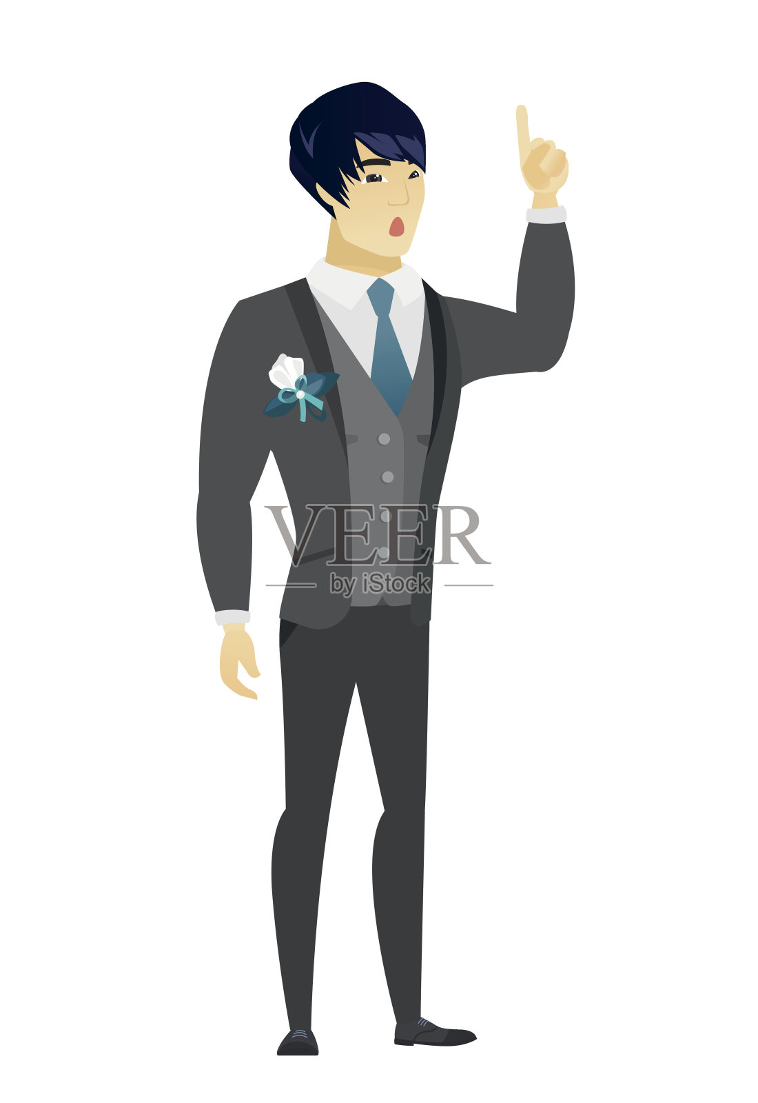 新郎张开嘴，手指向上插画图片素材