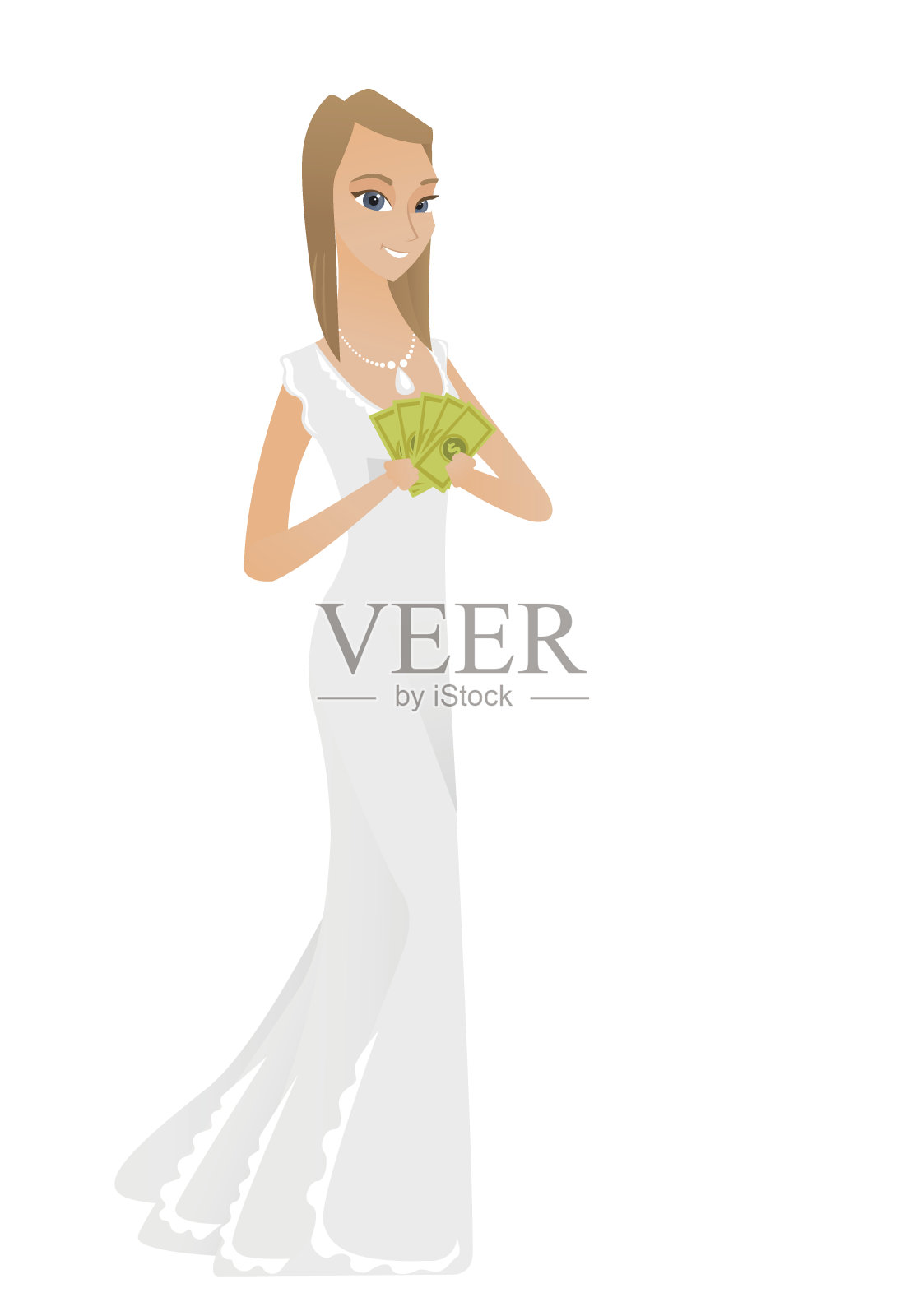 幸福的白人未婚妻拿着钱插画图片素材