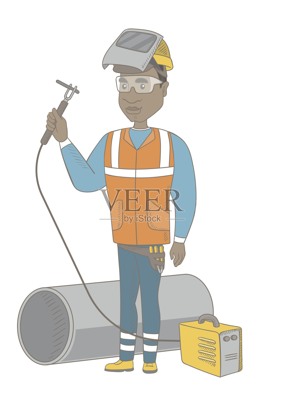 年轻的非洲焊工使用气焊机插画图片素材