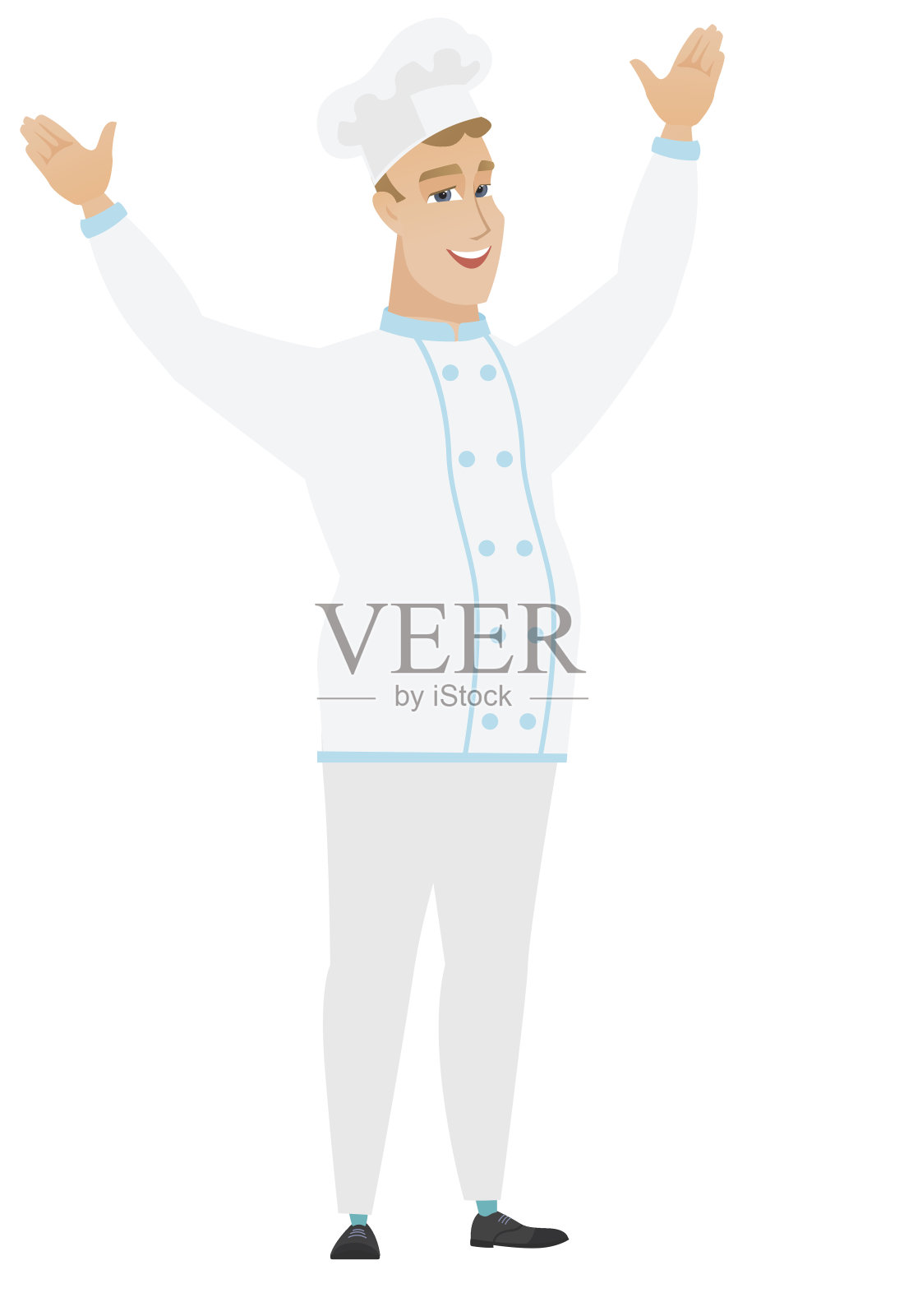 成功的白种人厨师厨师跳跃插画图片素材