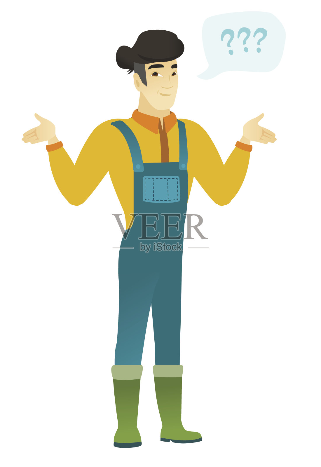 亚洲困惑的农民张开双臂插画图片素材