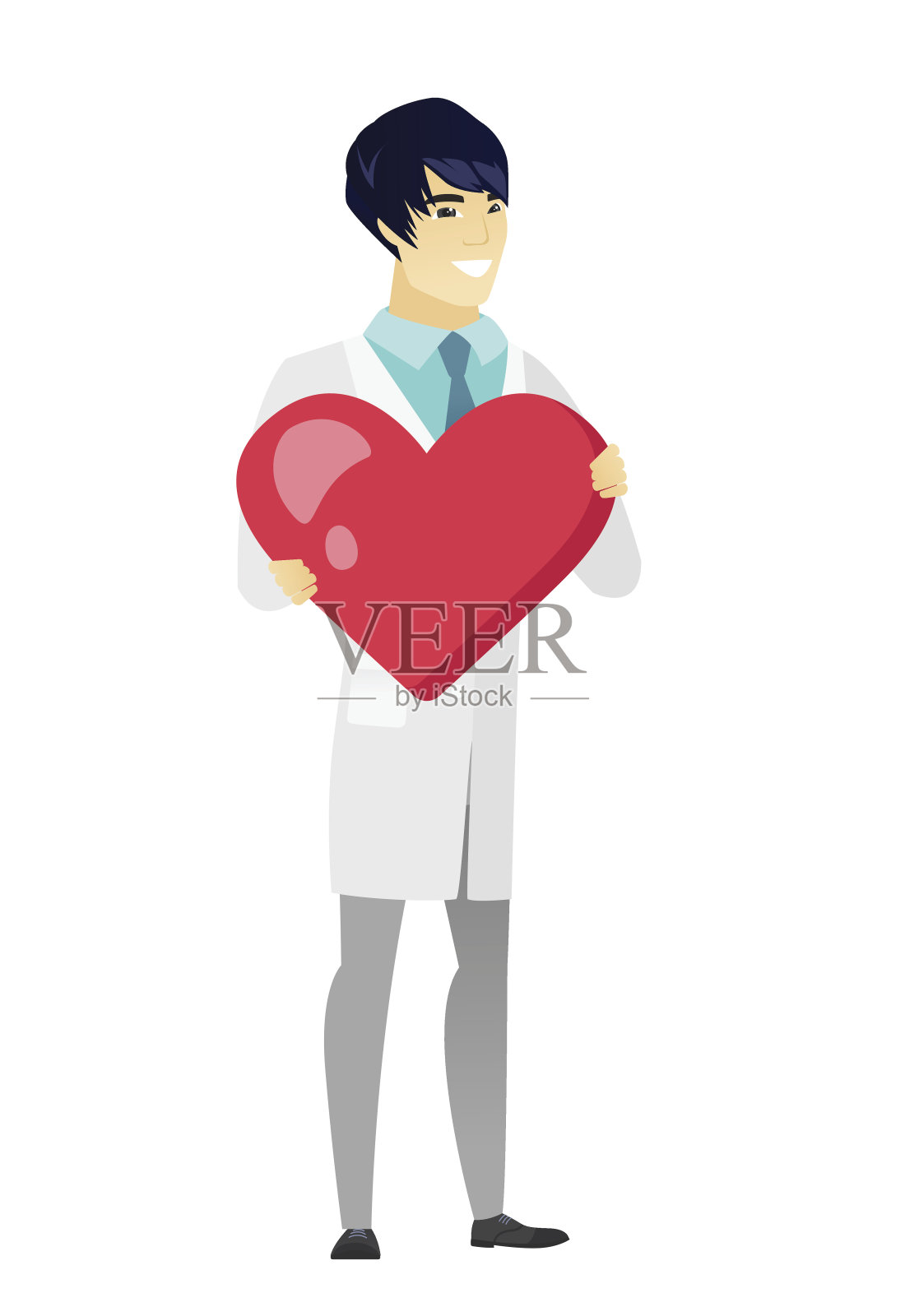 亚洲医生拿着一个大的红心插画图片素材