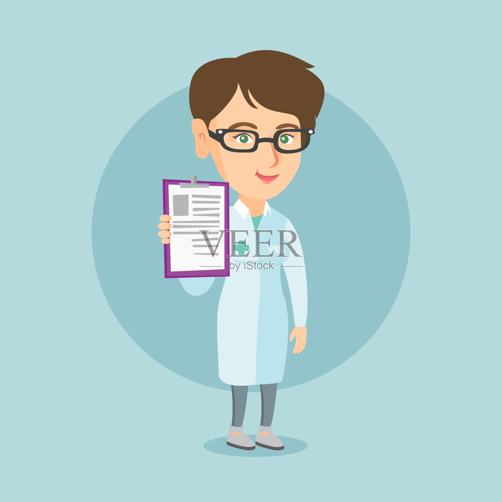 拿着写字板的年轻白种医生插画图片素材