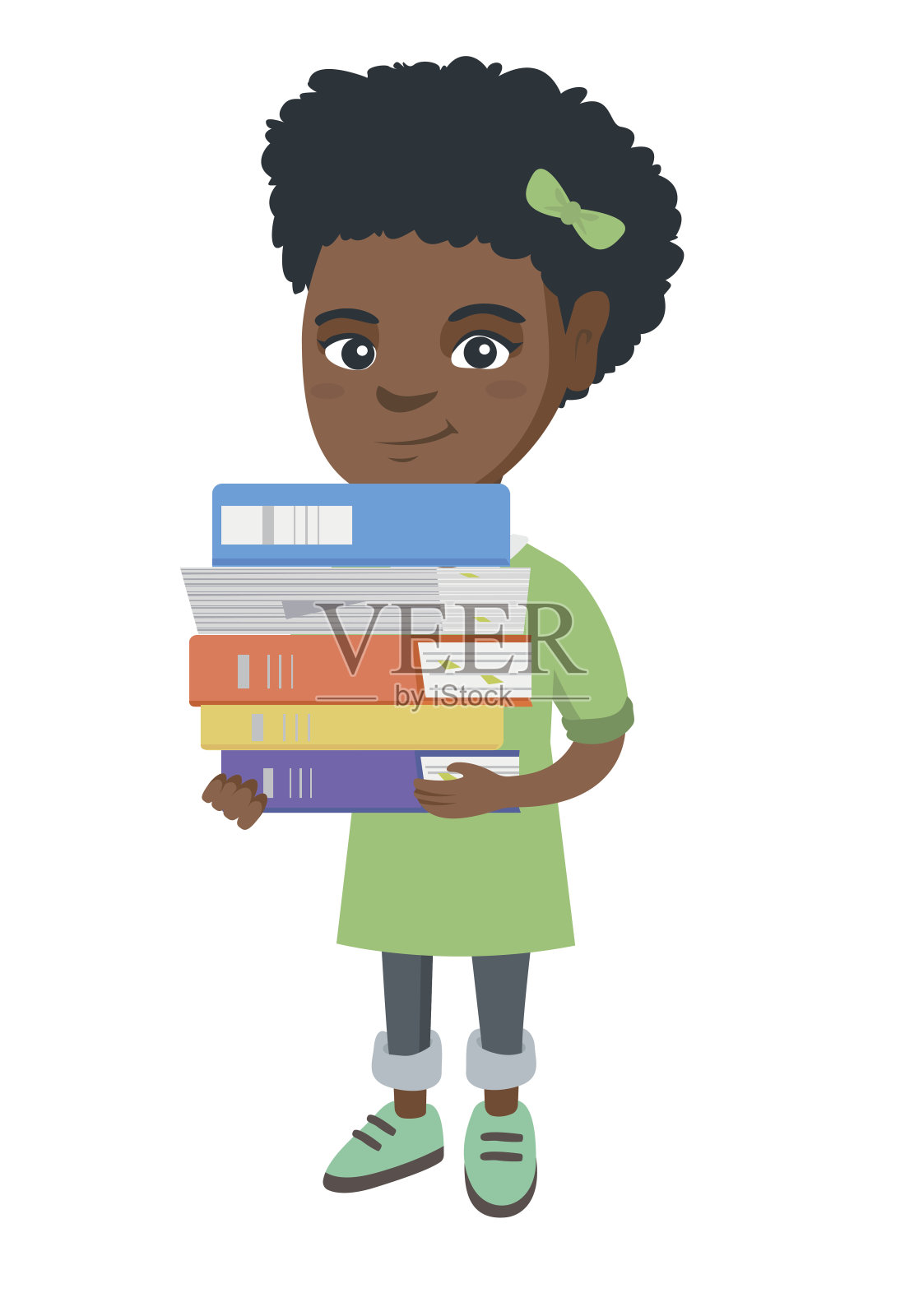 拿着一堆课本的非洲学童设计元素图片
