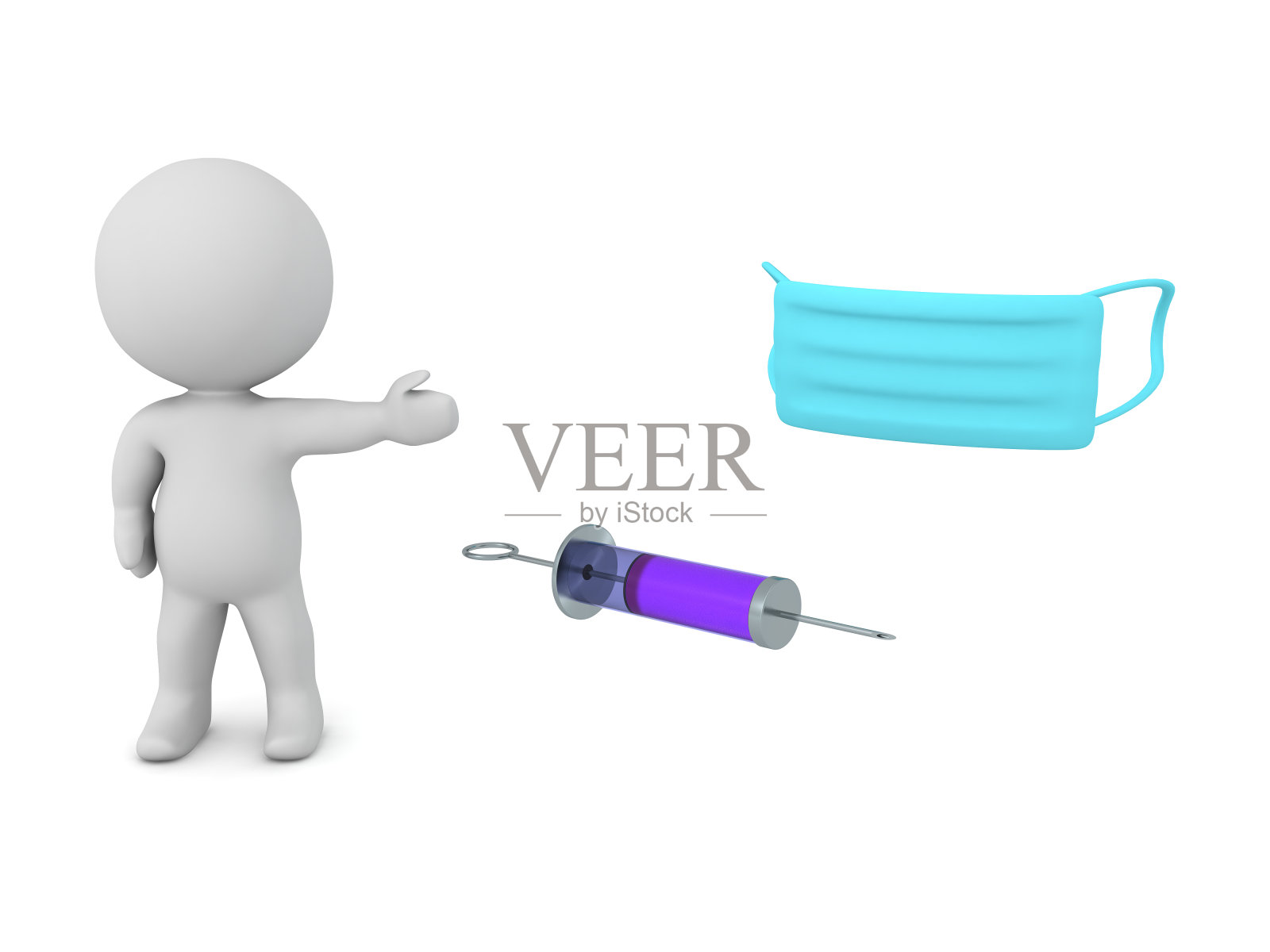 3D字符显示注射器和医用口罩照片摄影图片