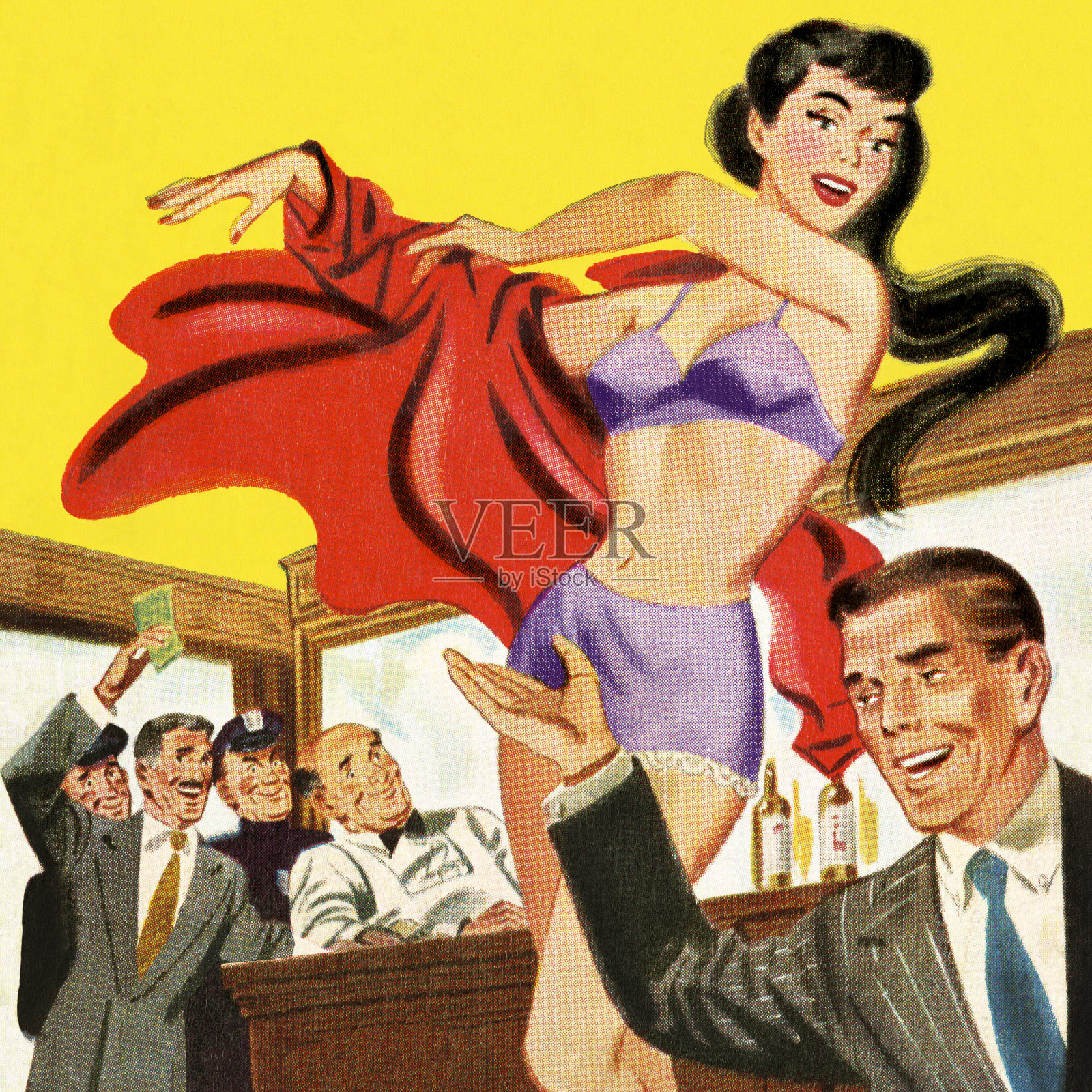 酒馆里的脱衣舞女插画图片素材