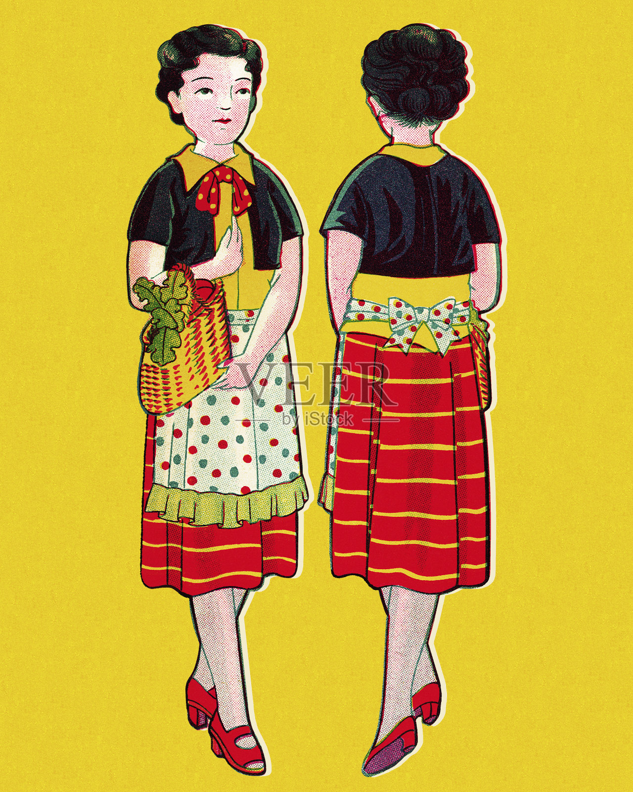 一个女人的前面和后面插画图片素材