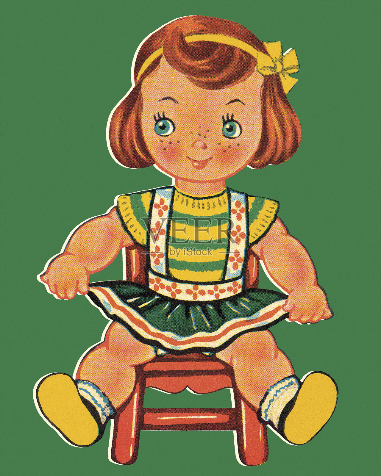 洋娃娃坐在椅子上插画图片素材