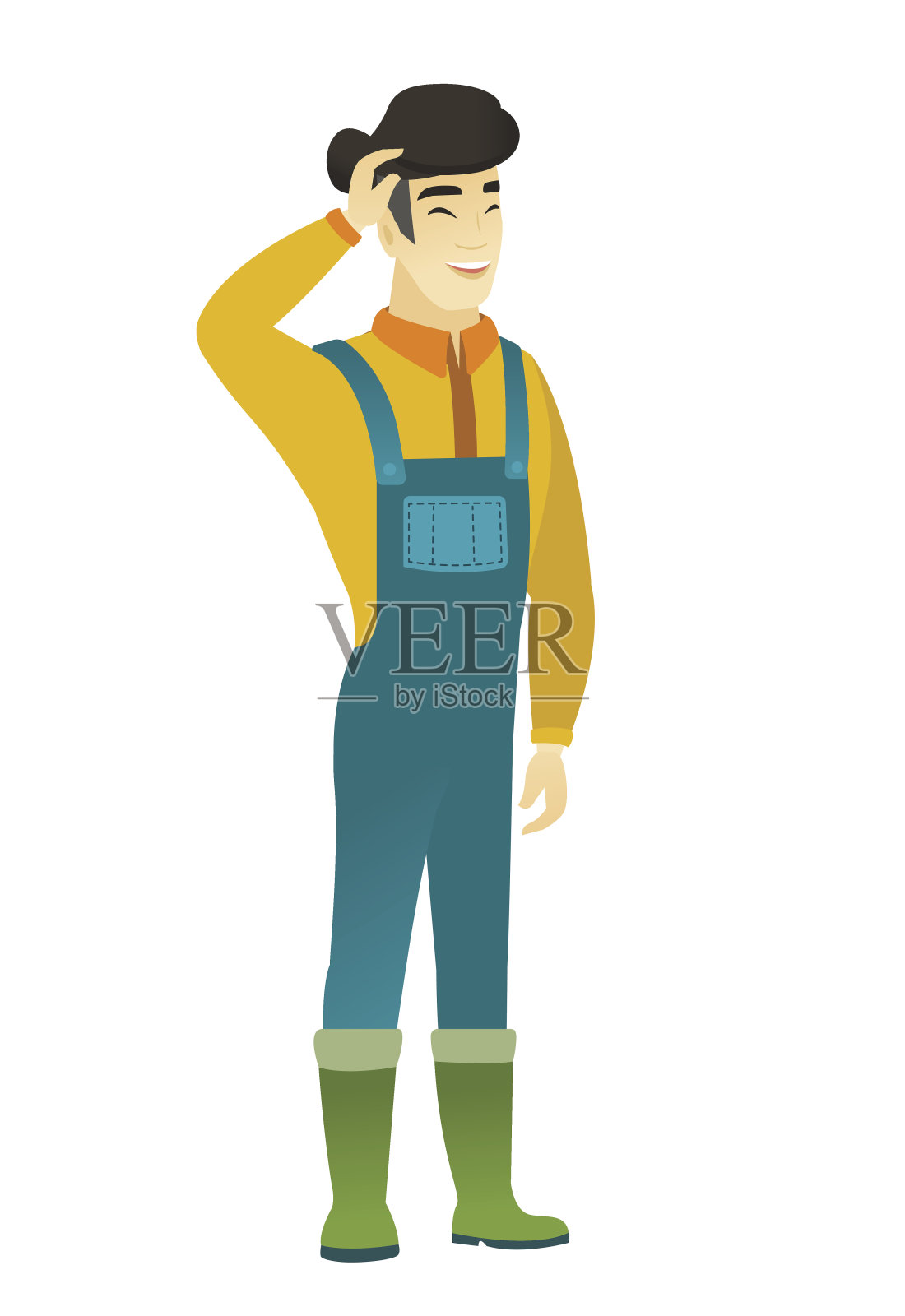 年轻的亚洲农民穿着工作服笑插画图片素材