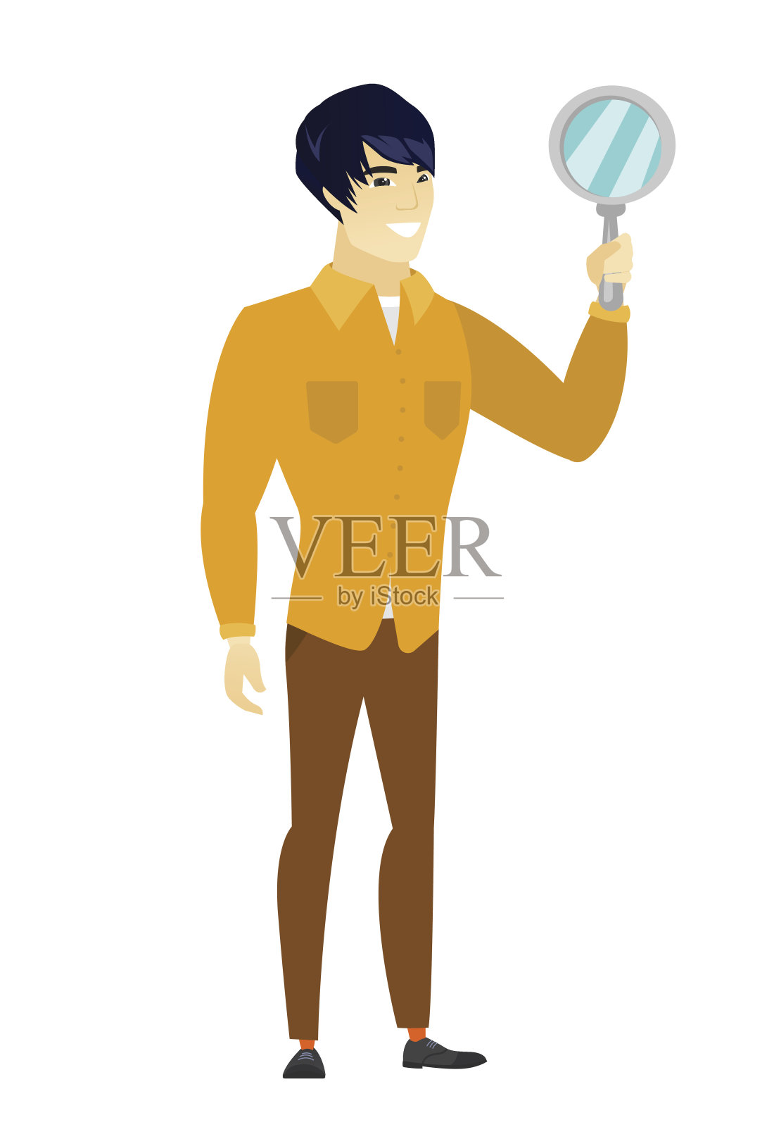 亚洲商人手握镜子插画图片素材