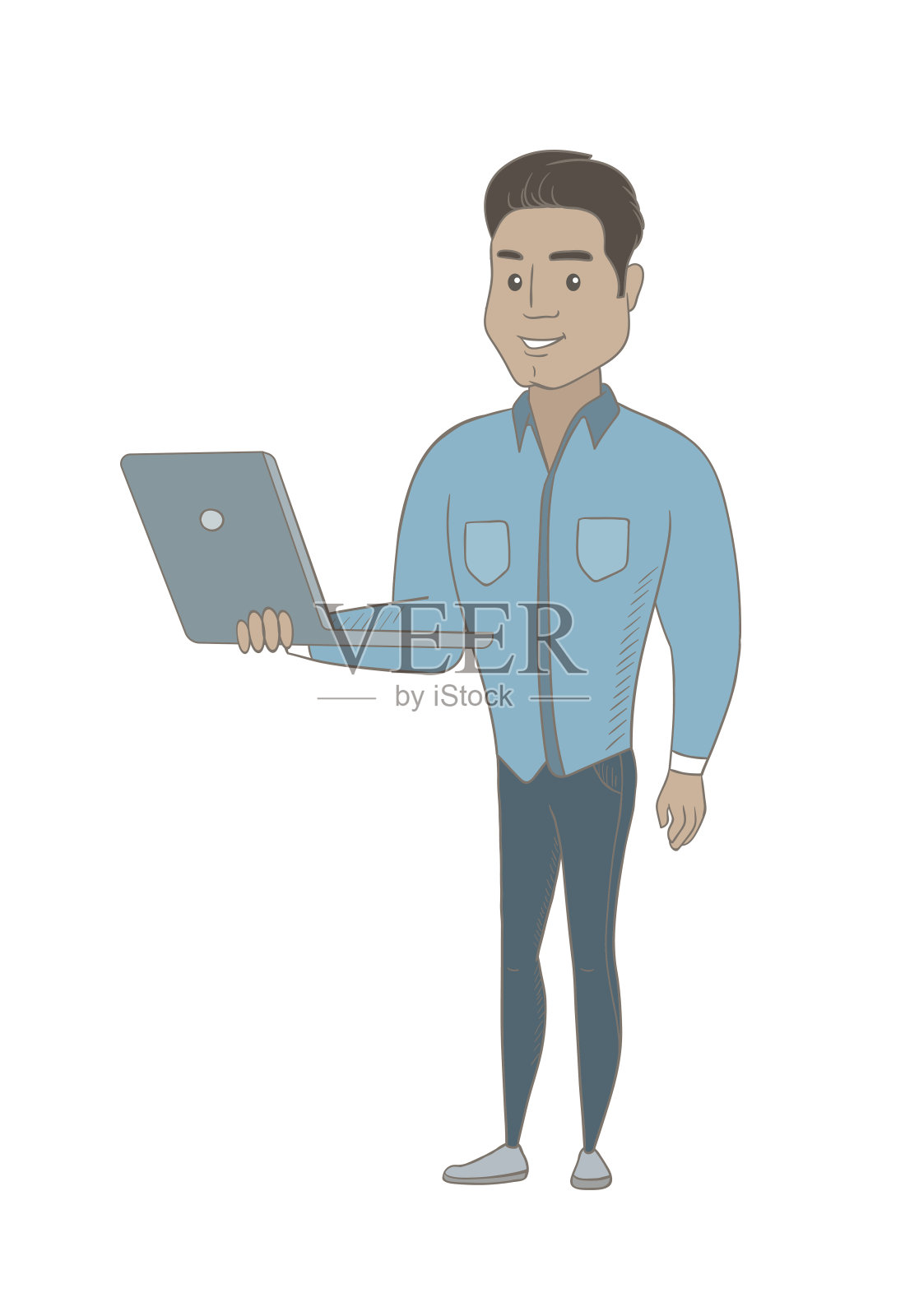 年轻的西班牙商人正在用笔记本电脑插画图片素材