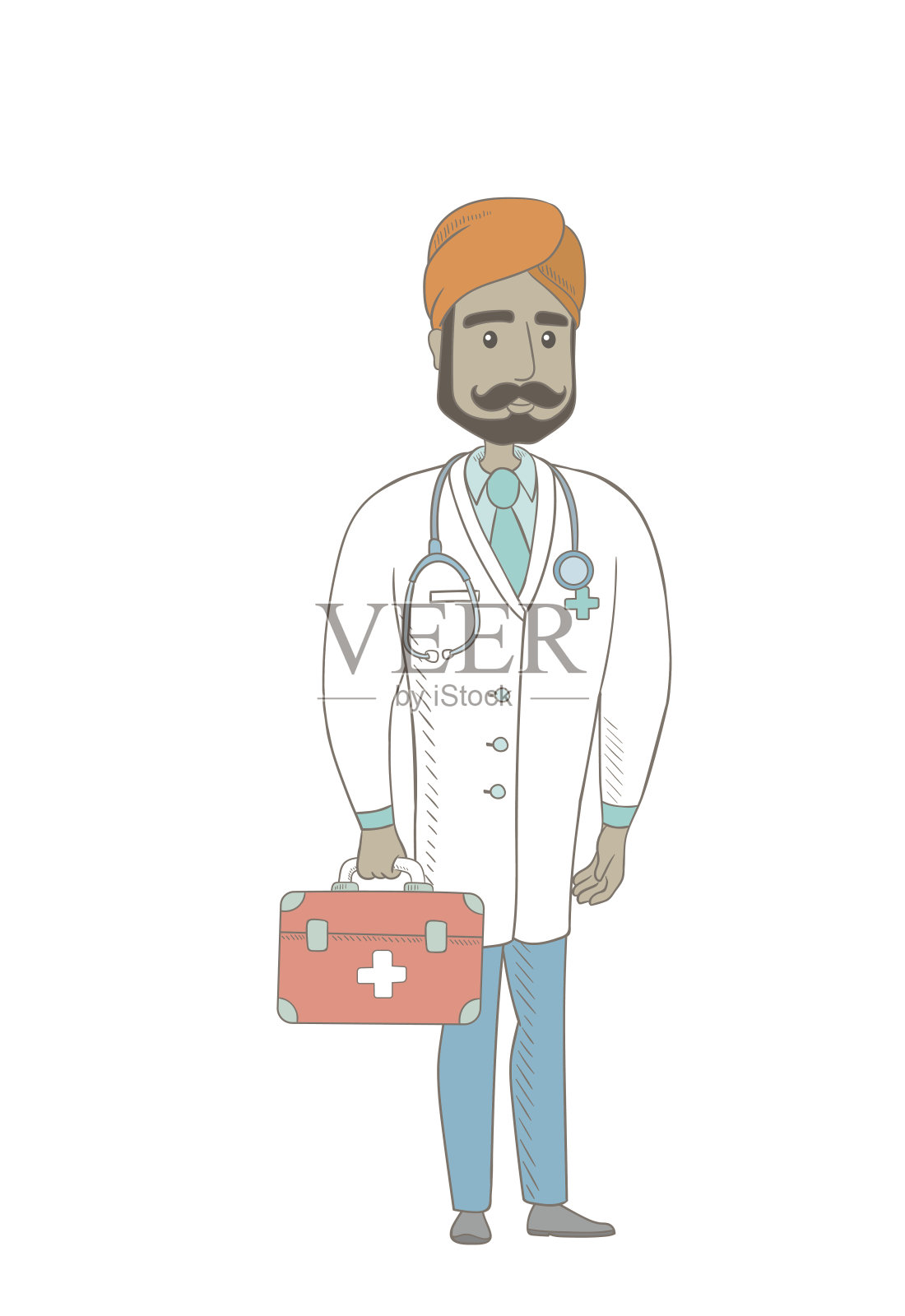 年轻的印度医生拿着急救箱插画图片素材