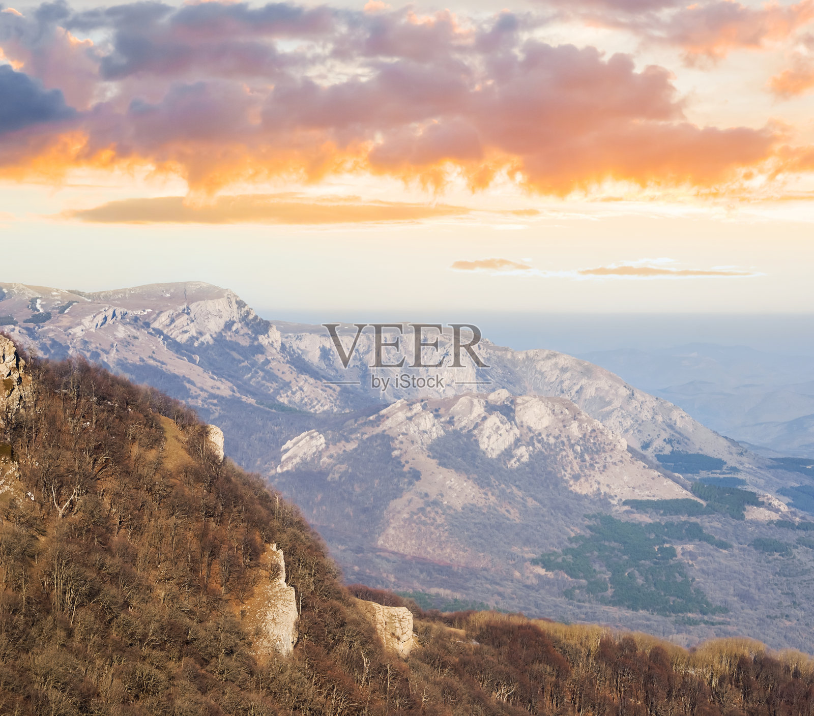 傍晚山坡上照片摄影图片
