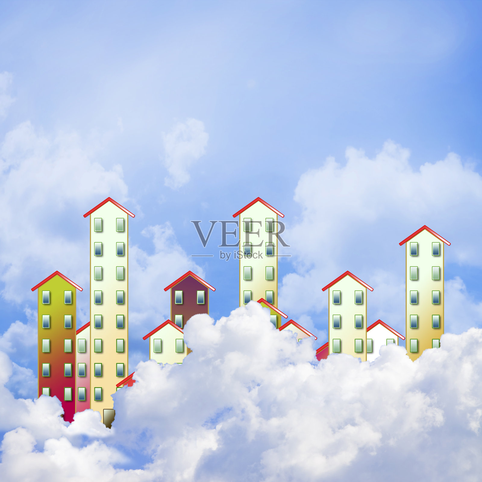 住宅发展概念图像与建筑后面的阴天照片摄影图片