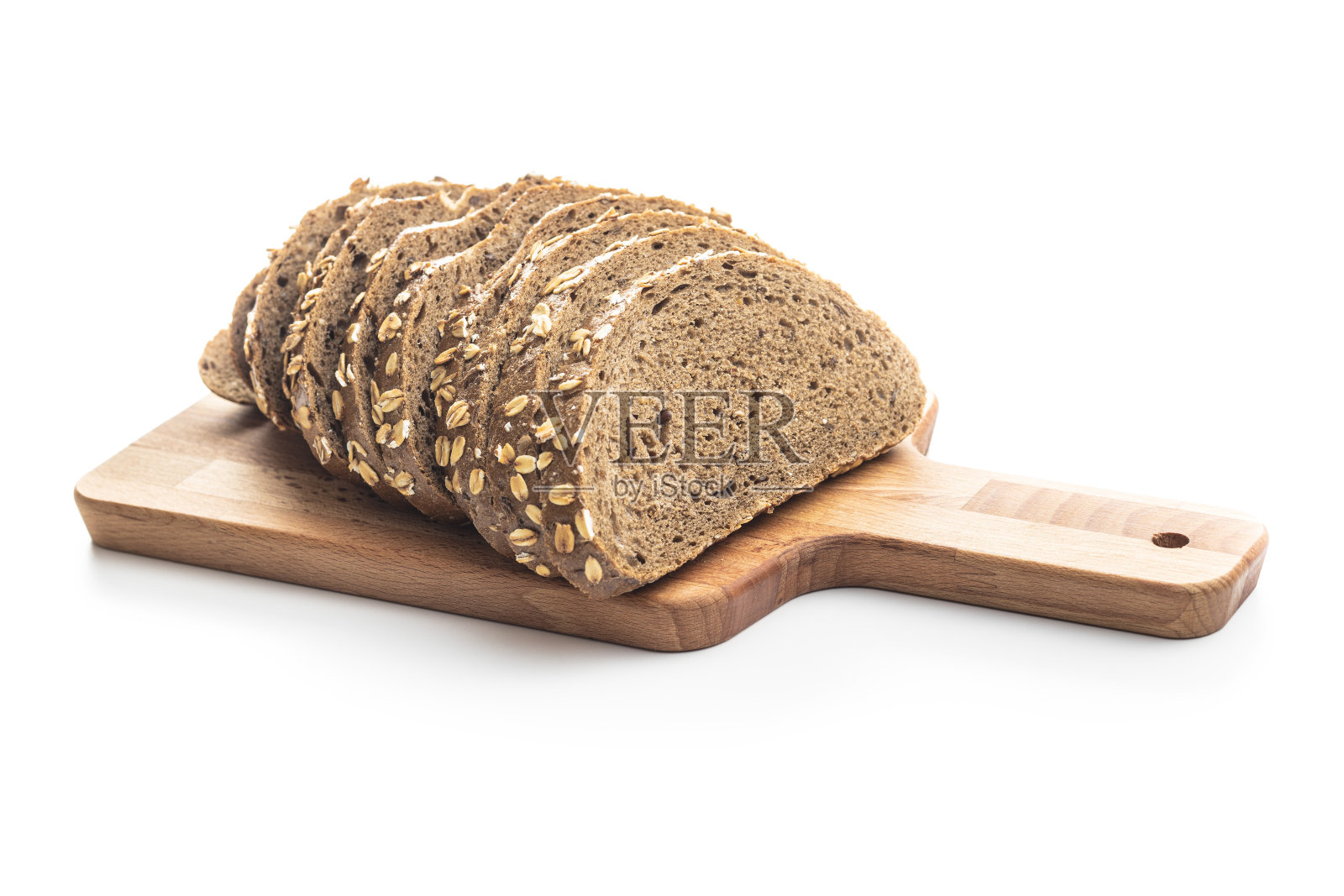 切片全麦面包和燕麦片。照片摄影图片