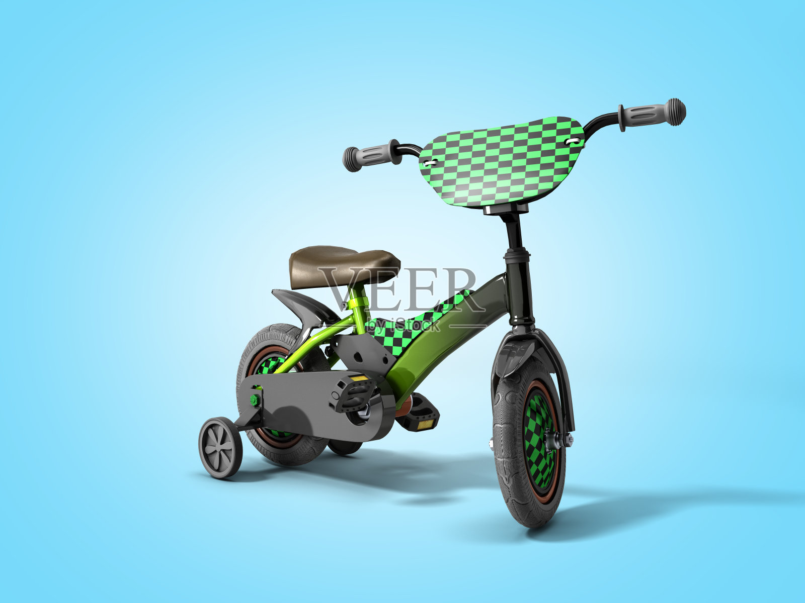 黑色的孩子骑在蓝色渐变的背景照片摄影图片