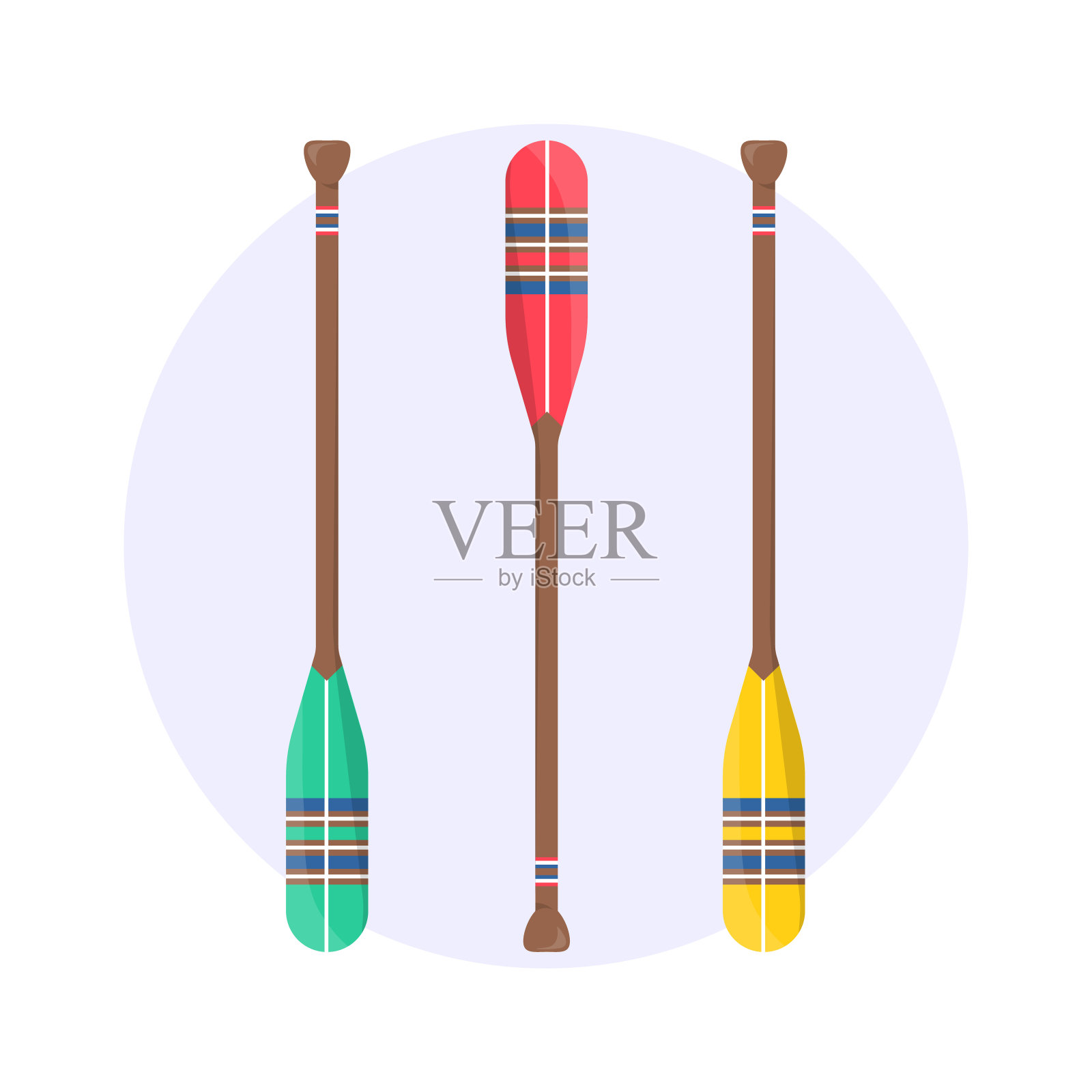 一套可爱的划桨船在卡通插画图片素材