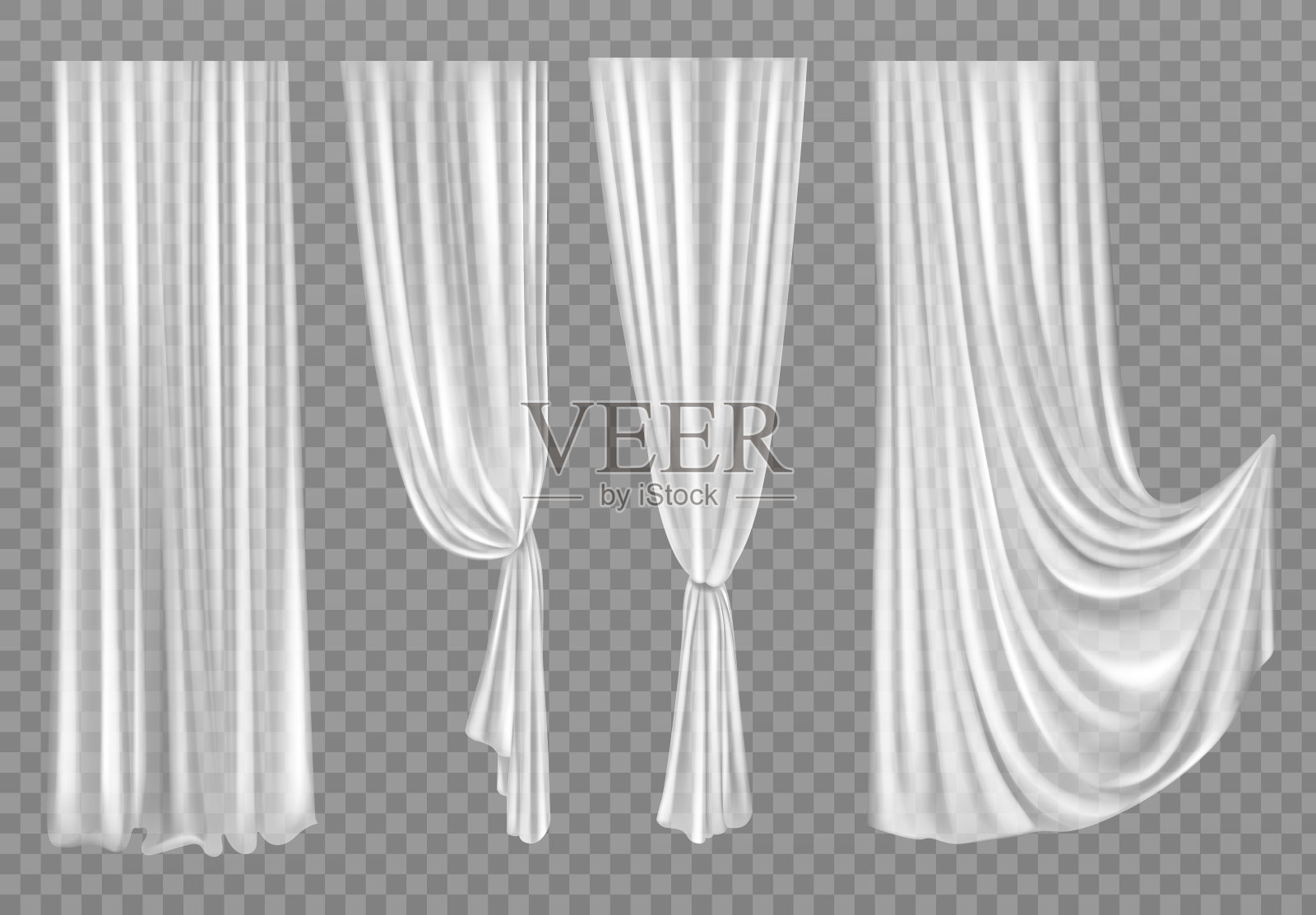 白色窗帘孤立在透明的背景插画图片素材