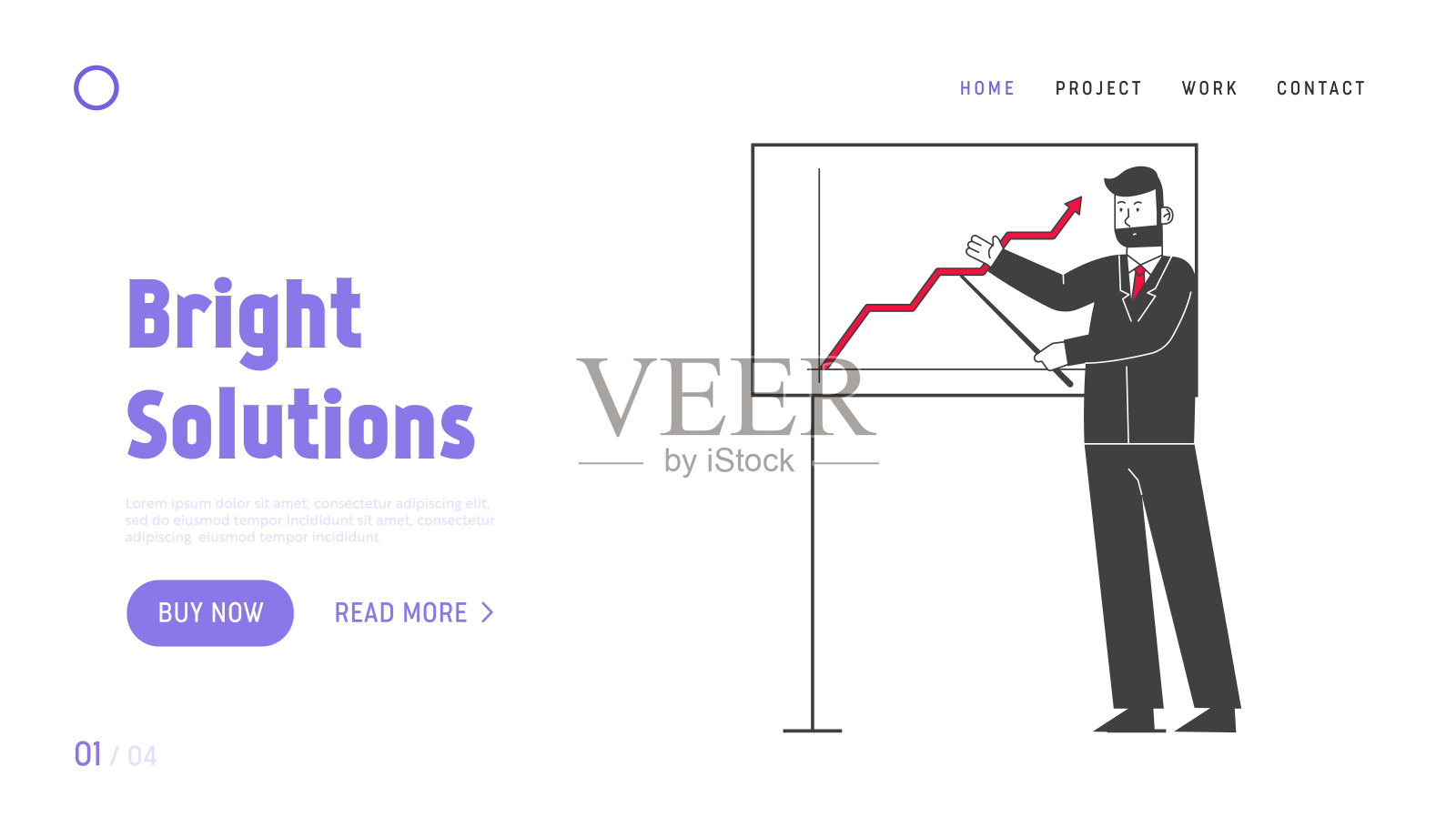 演示会议，商务会议网站登陆页面。培训师在白板上提供财务咨询与数据分析图表网页横幅。卡通平面矢量插图，线条艺术插画图片素材
