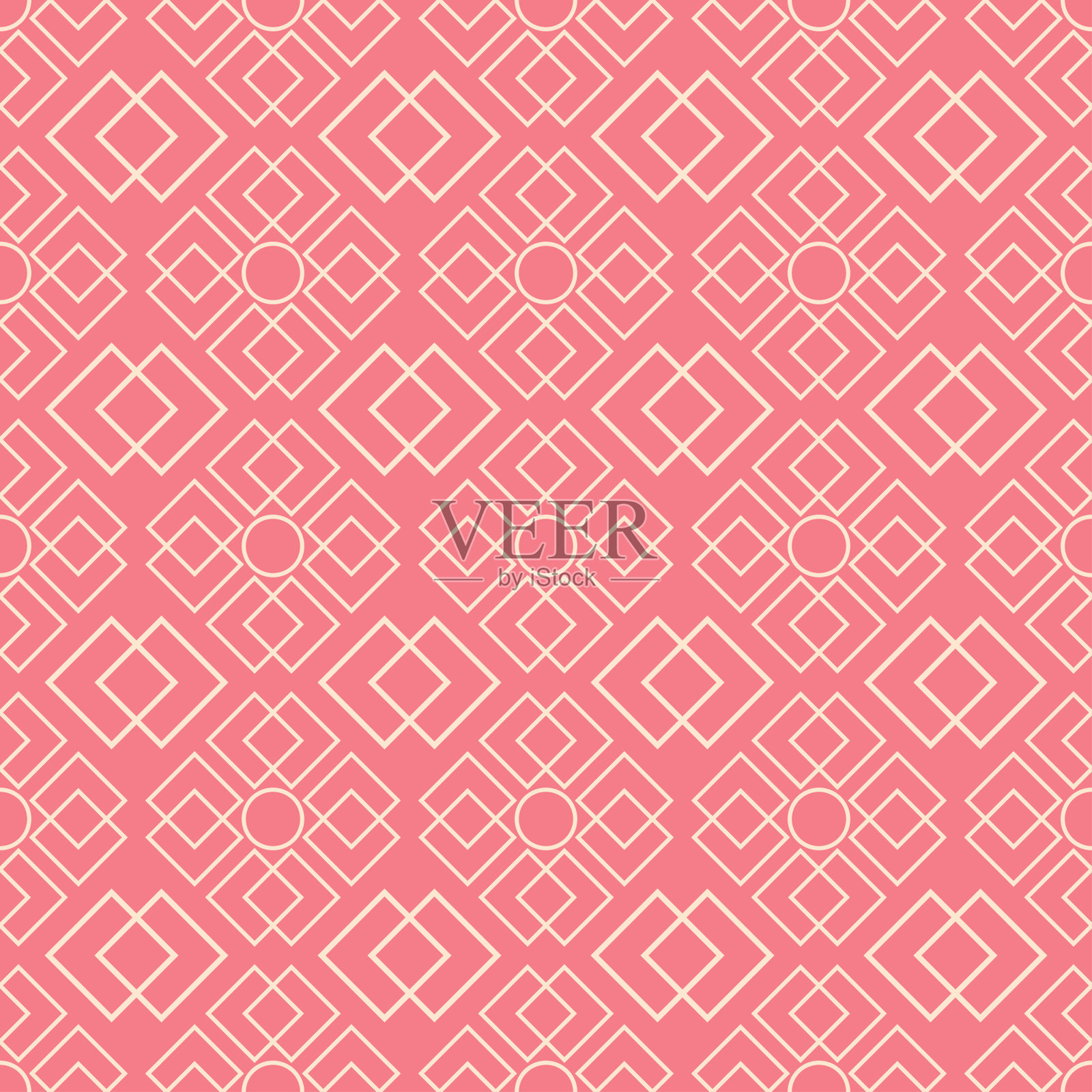 无缝的几何图案。米色混合几何形状在粉红色的背景插画图片素材