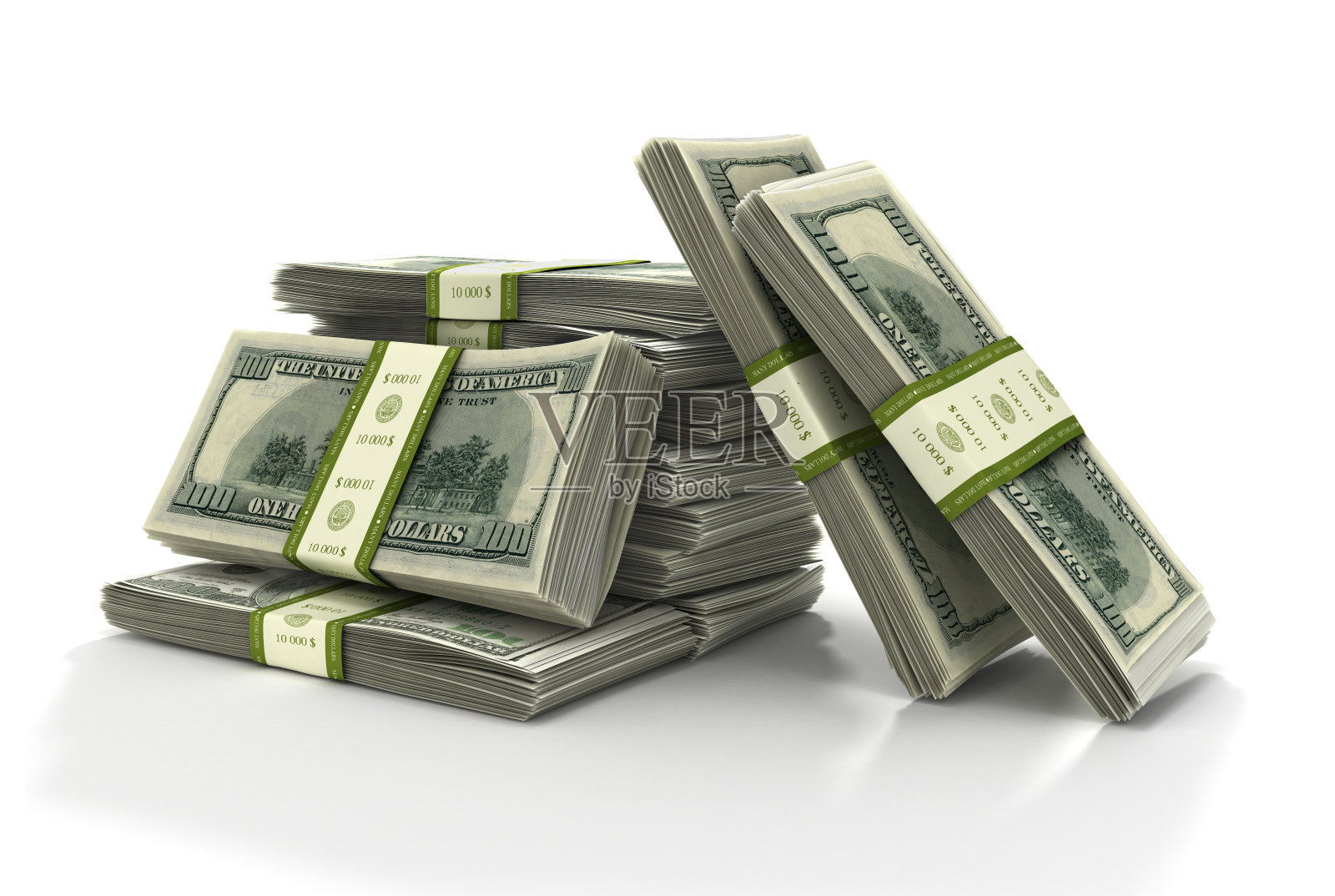 美元钞票堆叠孤立，3d插图照片摄影图片