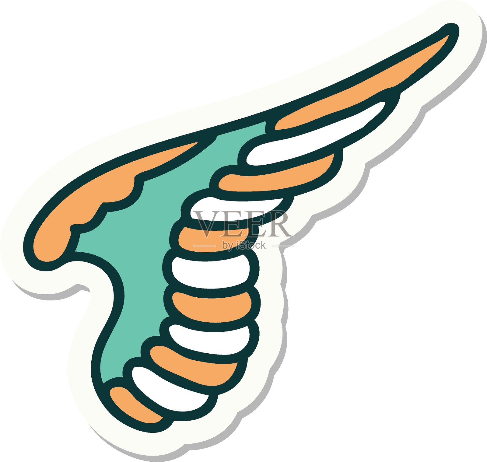 一个翅膀的纹身风格贴纸插画图片素材