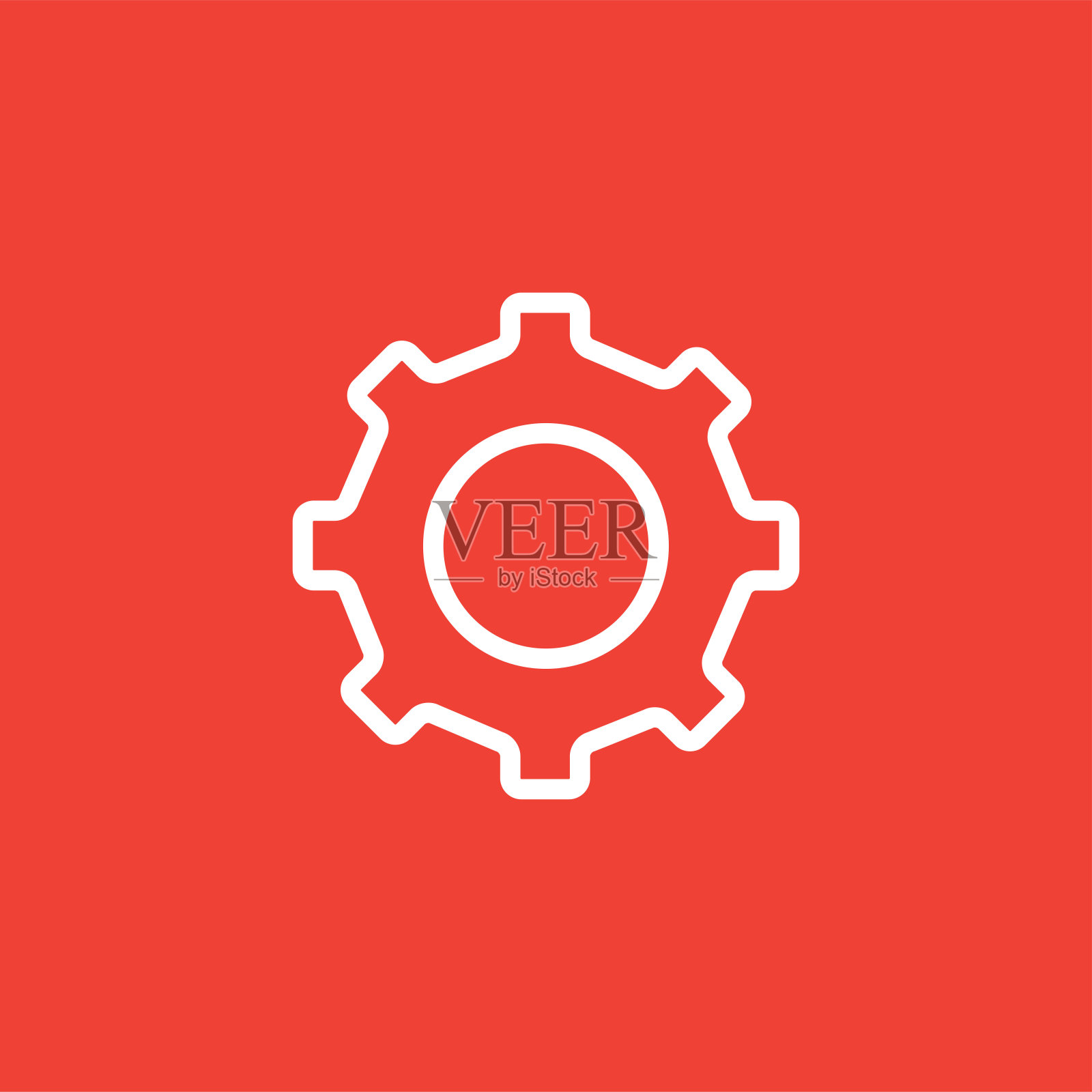 齿轮线红色图标在白色背景。红色平坦风格矢量插图插画图片素材