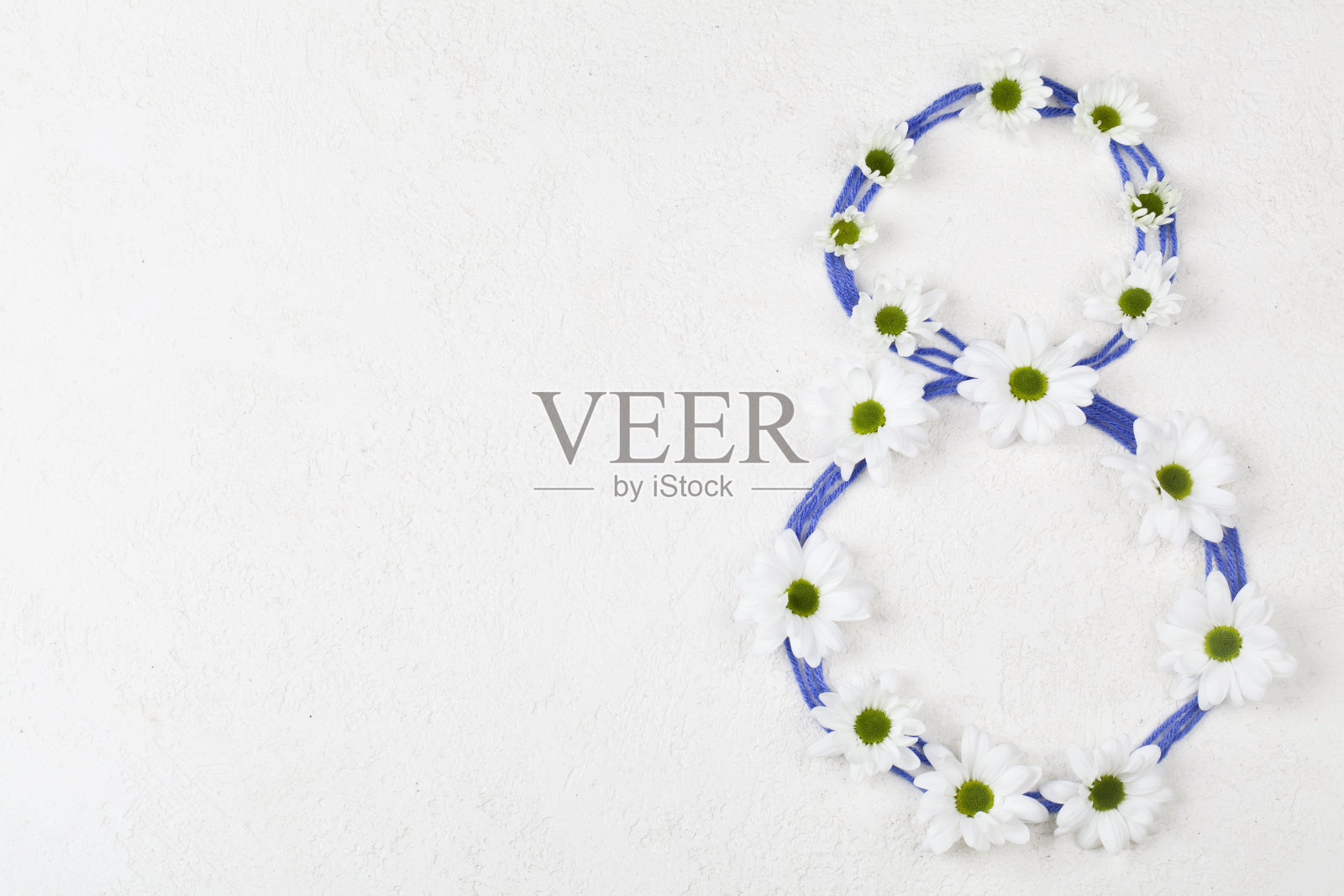 白色菊花堆在8号白色背景上。照片摄影图片