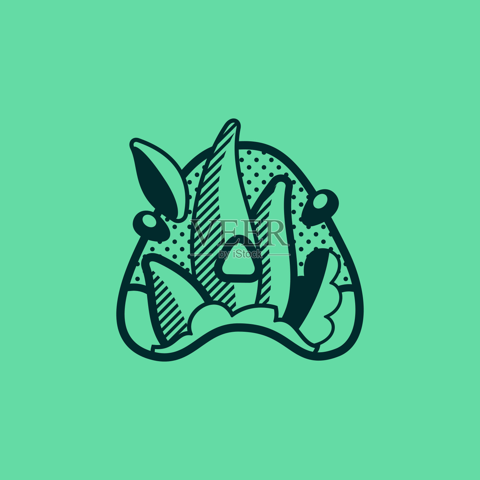 字母A景观单色标志与树叶和露珠。插画图片素材