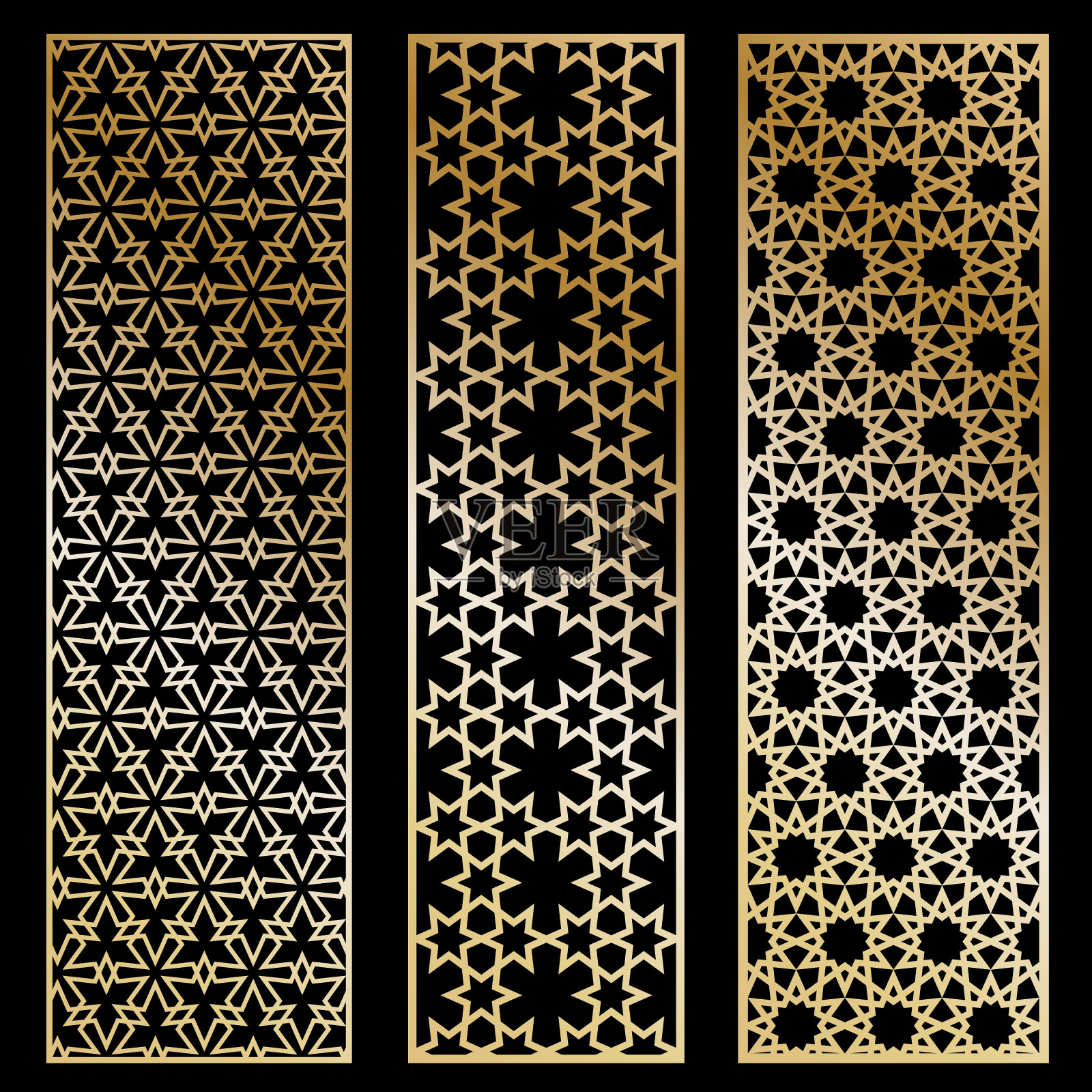 镂空剪影镶板与装饰性几何阿拉伯图案。印刷模板、激光切割模板、雕刻模板。矢量插图。插画图片素材