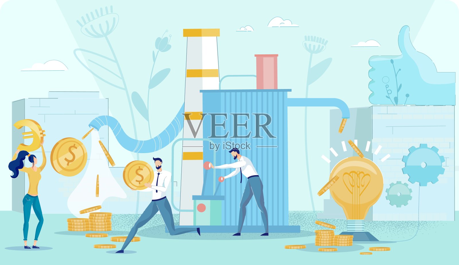 众筹机器和收益生产过程插画图片素材