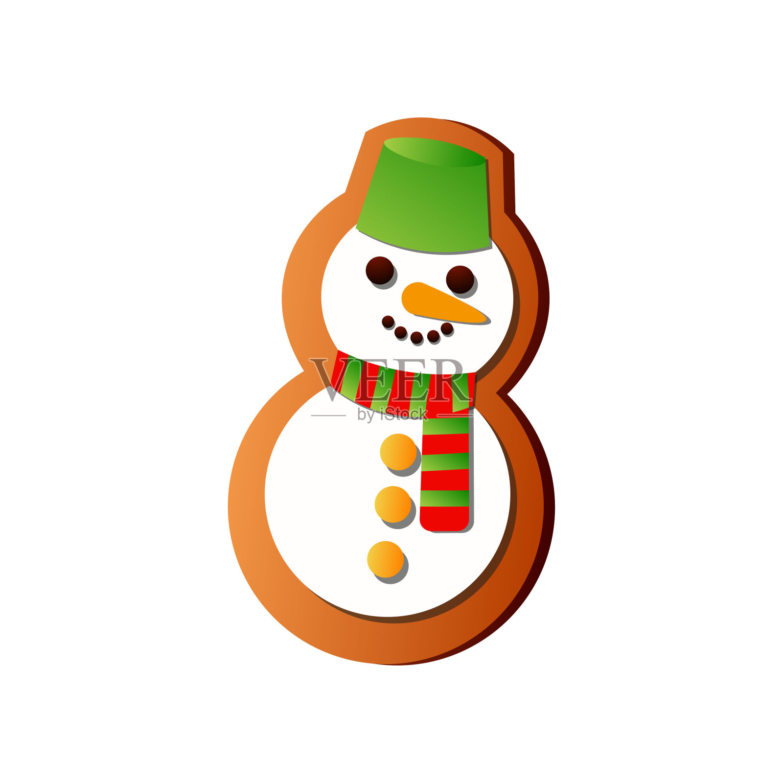 美味的雪人新鲜姜饼，绿色的桶和彩色的围巾设计元素图片