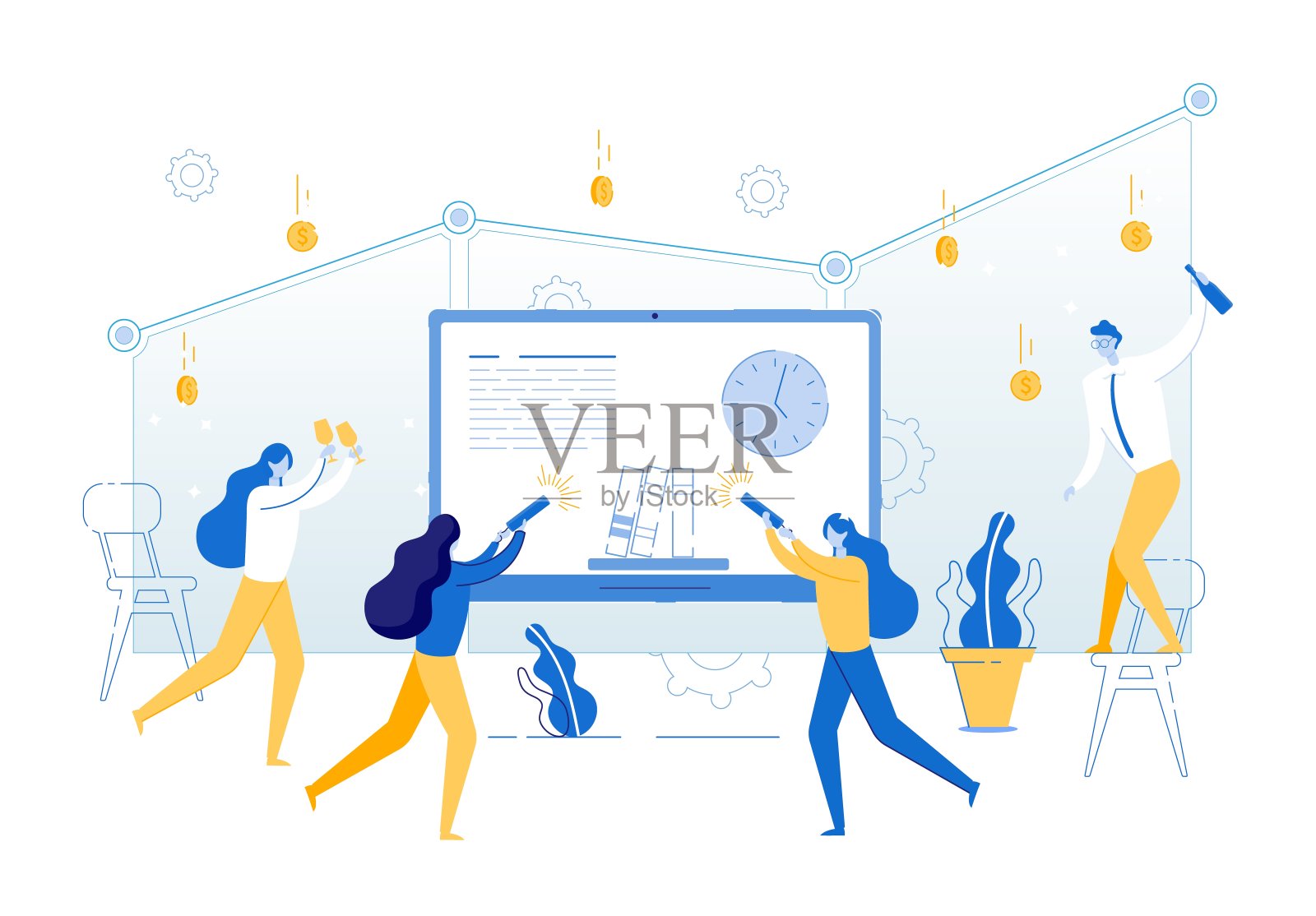 企业家庆祝共同成就。插画图片素材