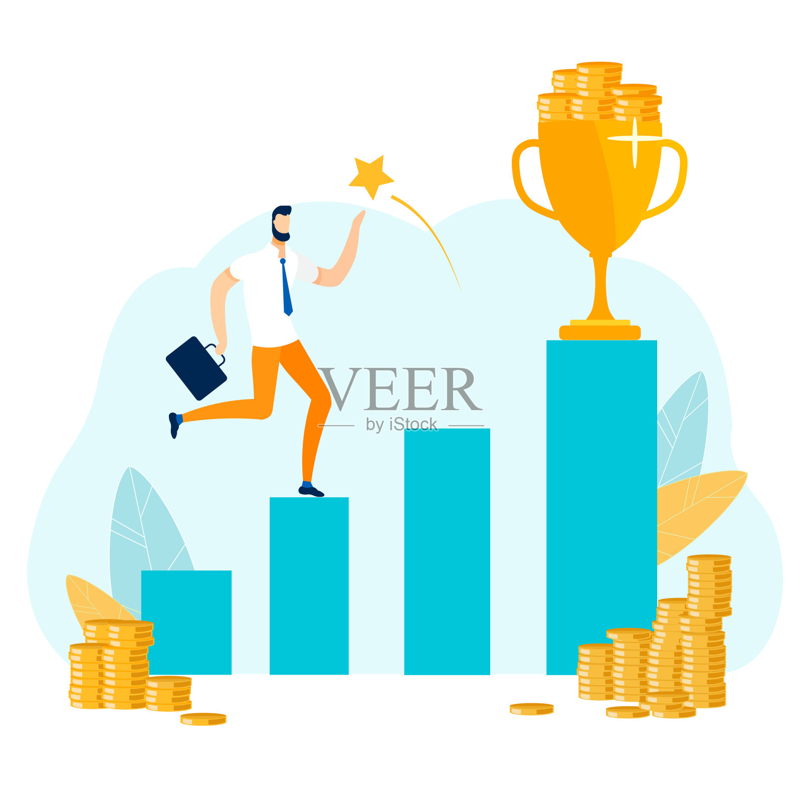 办公室职员爬楼梯去拿奖杯插画图片素材