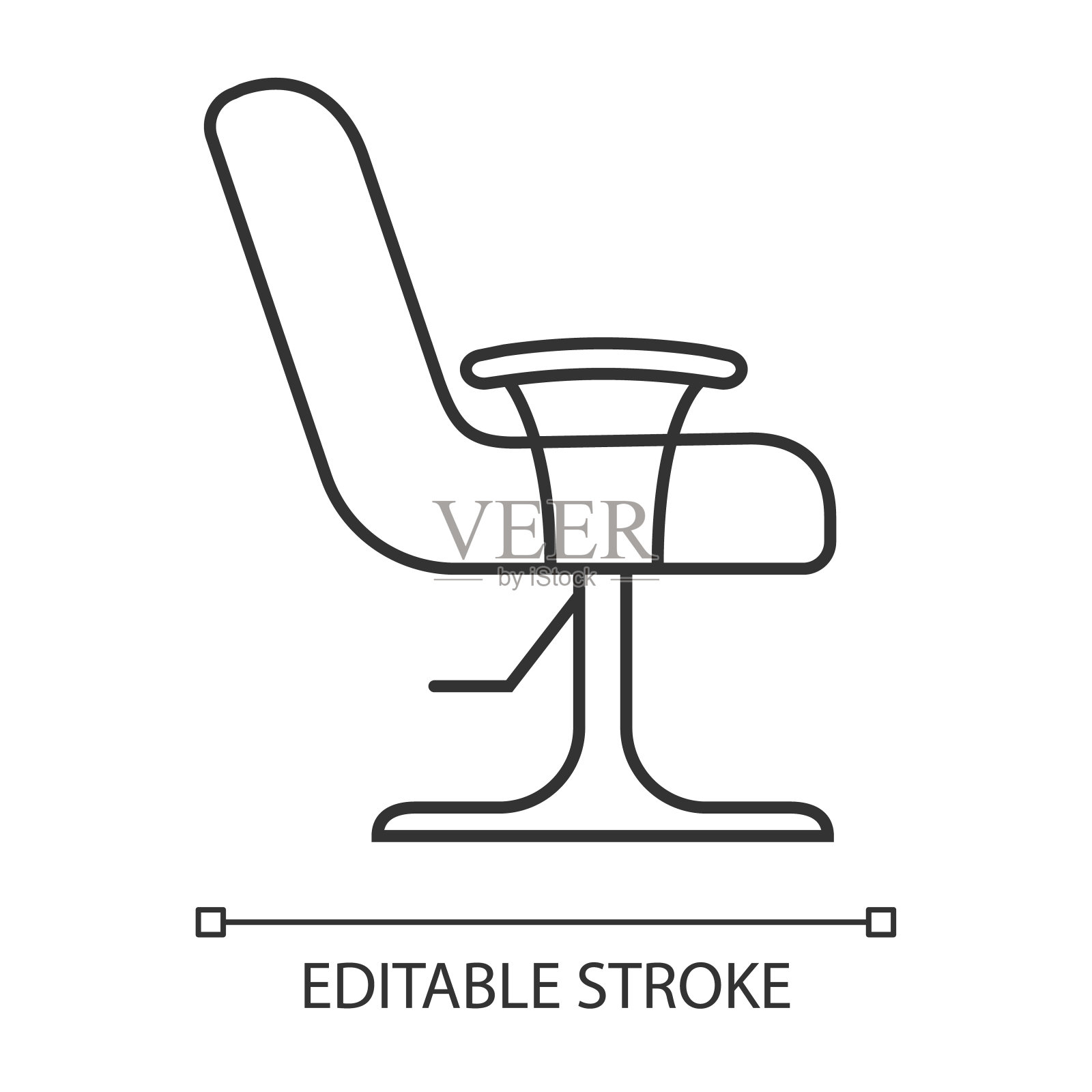 沙龙扶手椅线性图标。舒适的躺椅。美容设备。美容院的家具。细线说明。轮廓的象征。矢量孤立轮廓绘制。可编辑的中风插画图片素材