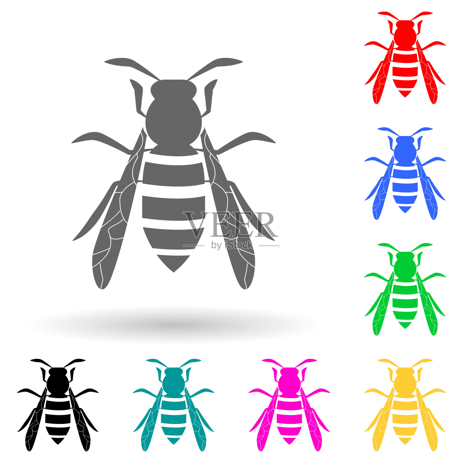 黄蜂多颜色风格图标。简单的字形，平面矢量的昆虫图标的用户界面和用户体验，网站或移动应用程序设计元素图片