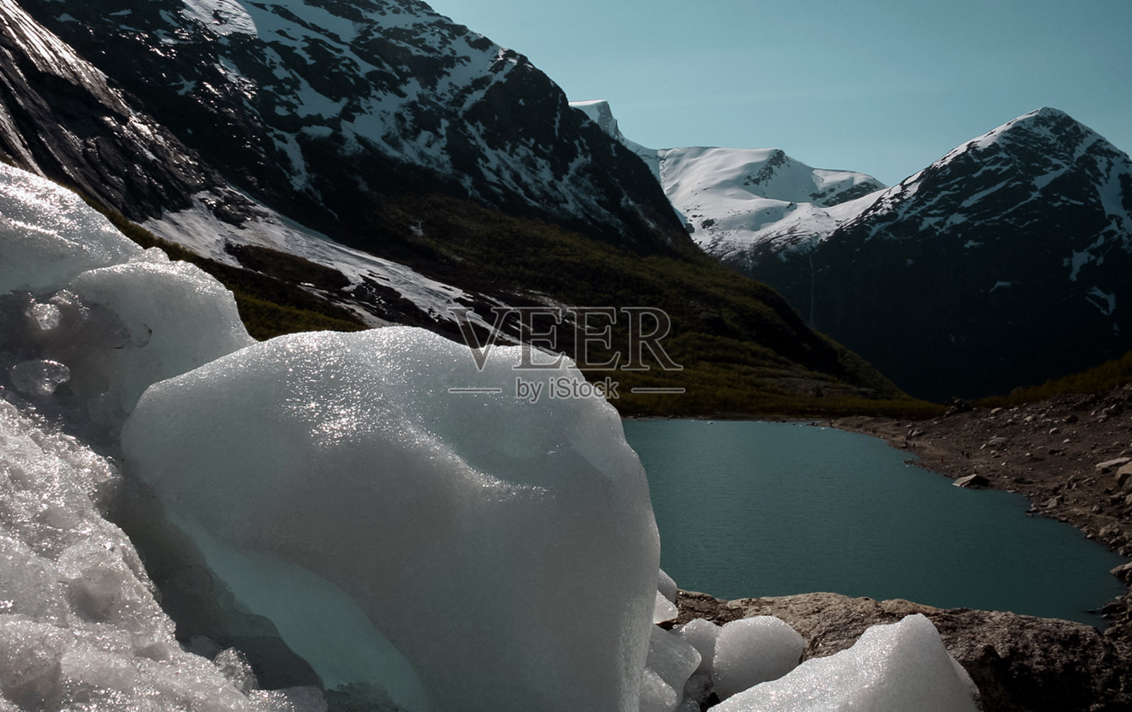 湖在山上和雪照片摄影图片