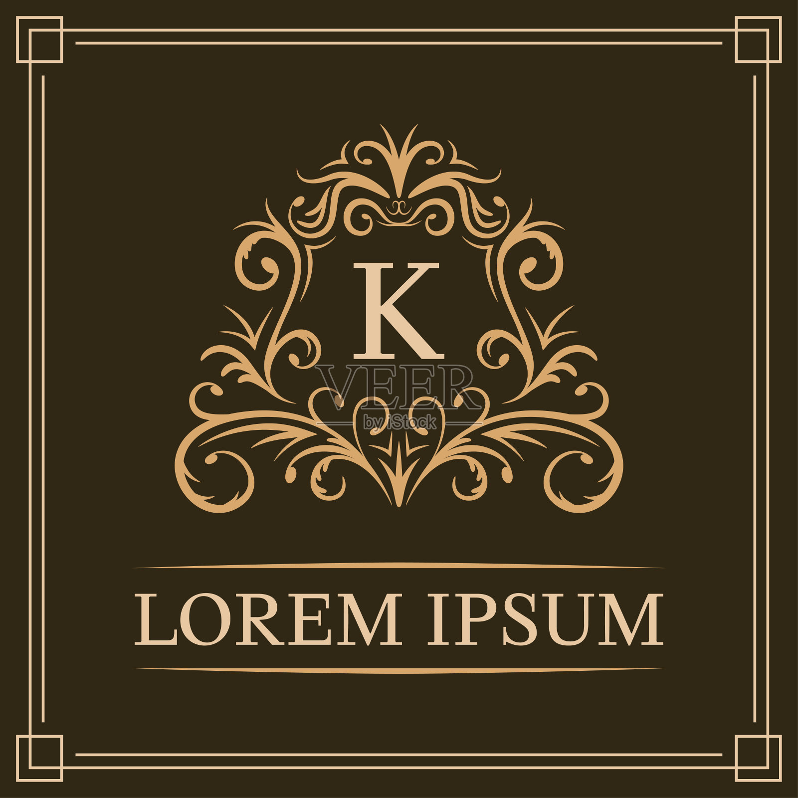 豪华标志模板，字母K标志设计，矢量插图插画图片素材