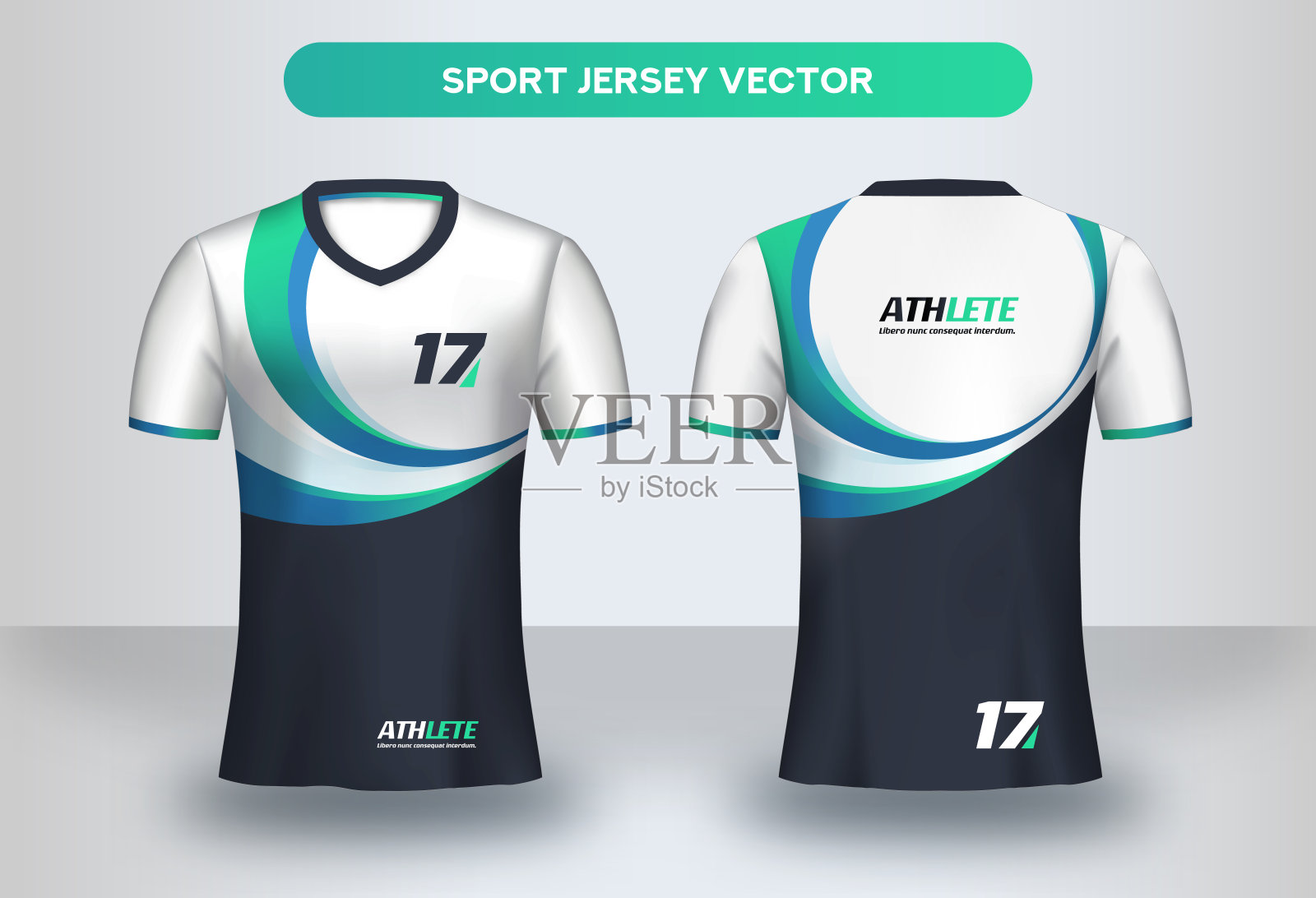 足球Jsersey设计模板。足球俱乐部制服t恤前后视图。插画图片素材