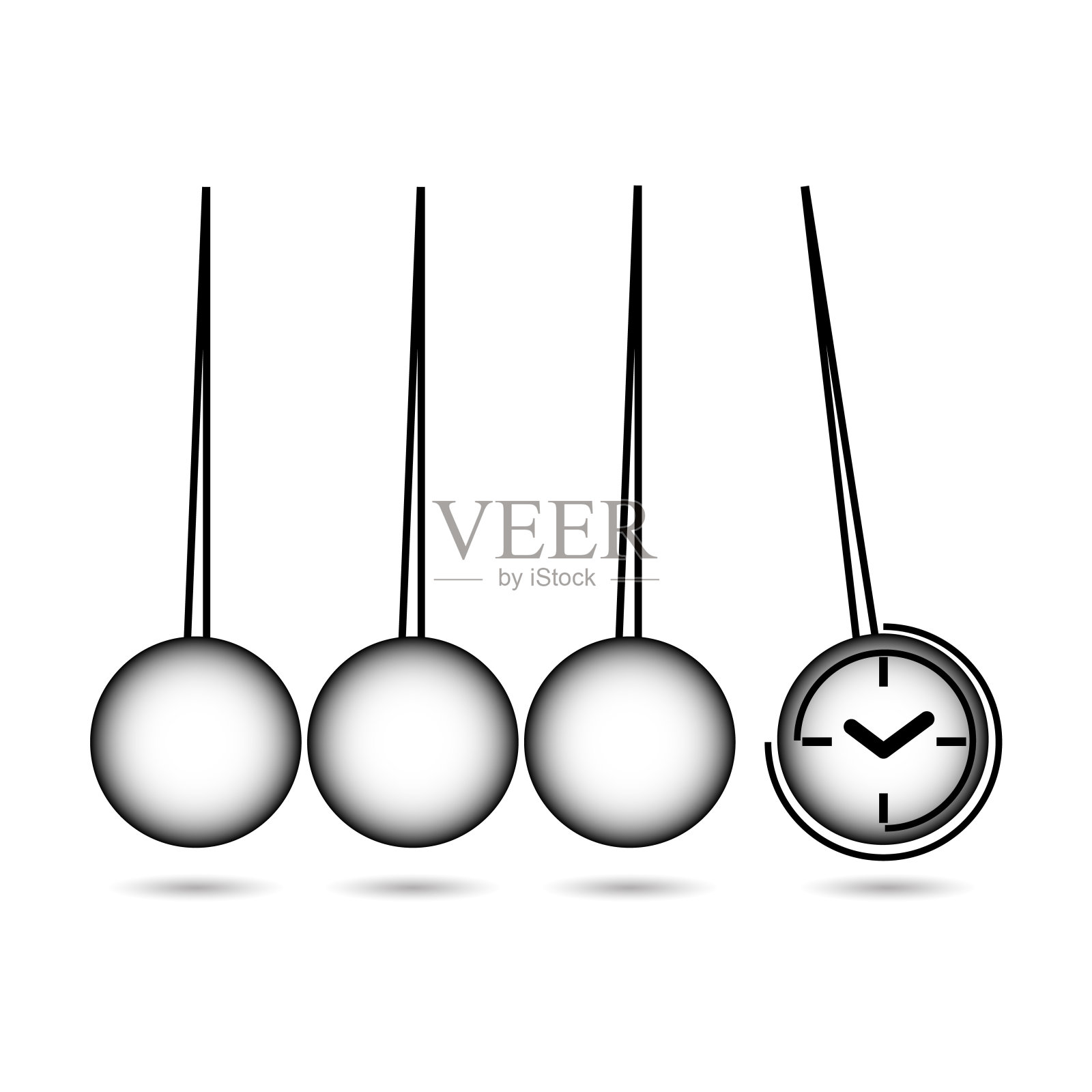 钟摆图标，牛顿的摇篮和时钟。l时间概念。股票矢量插图孤立在白色背景。插画图片素材