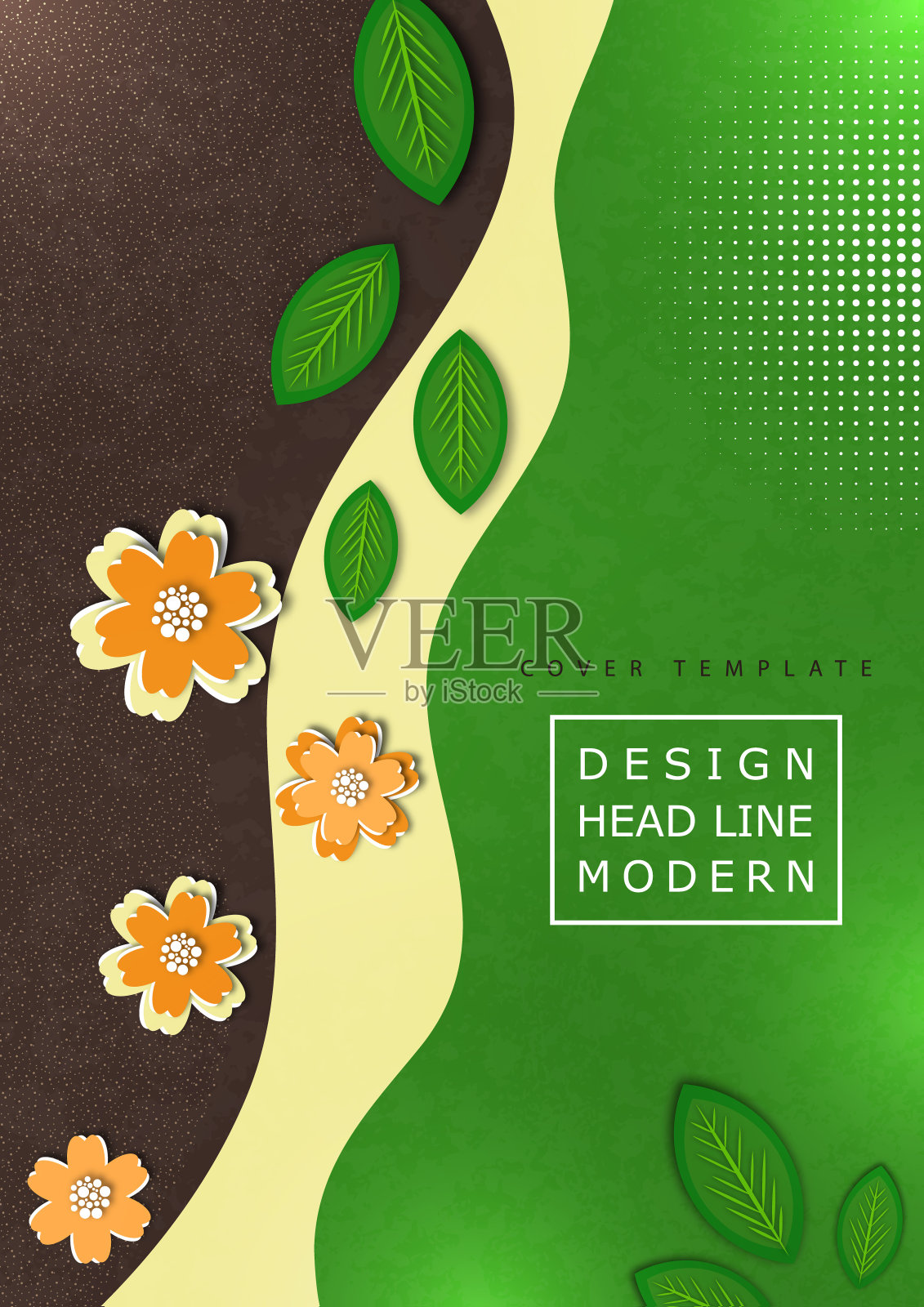 明亮的波浪背景。创意剪纸花和叶子。时尚的现代模板为您的设计。插画图片素材