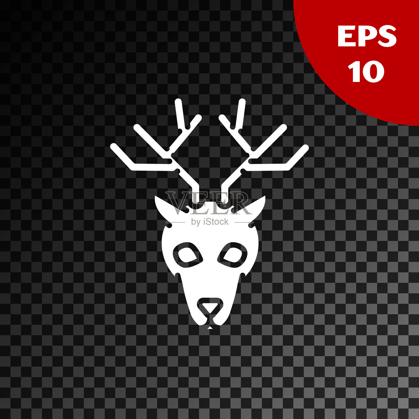 白色的鹿头与鹿角图标孤立在透明的黑暗背景。矢量图插画图片素材