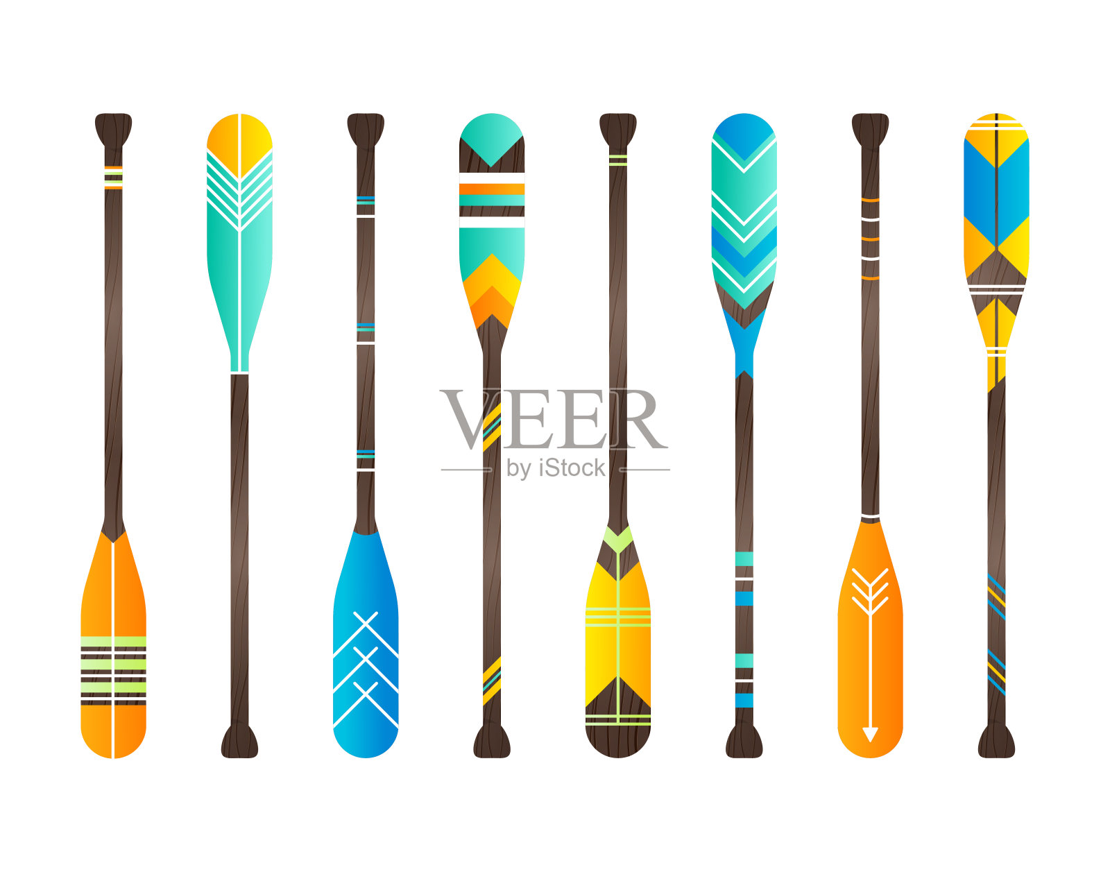 一套现实的桨桨。孤立的木头插画图片素材