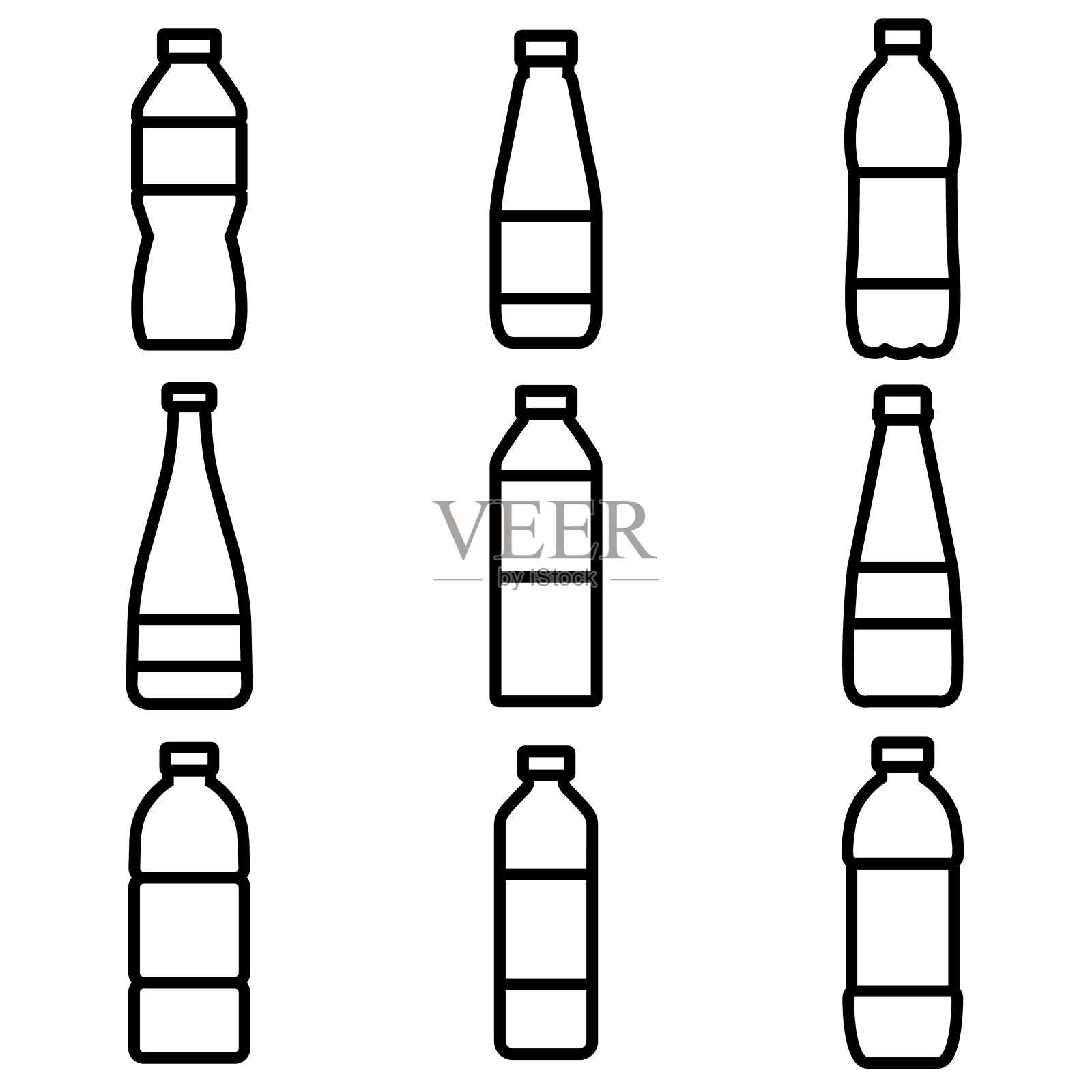 瓶子设置线图标，标志孤立在白色背景插画图片素材