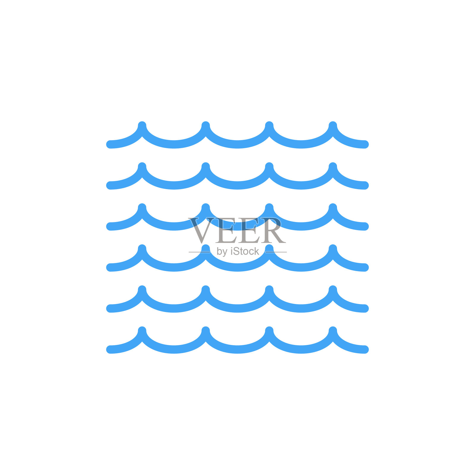 波浪轮廓图标孤立的白色背景。蓝色的图标。最小的平面设计。线性波流。图标素材