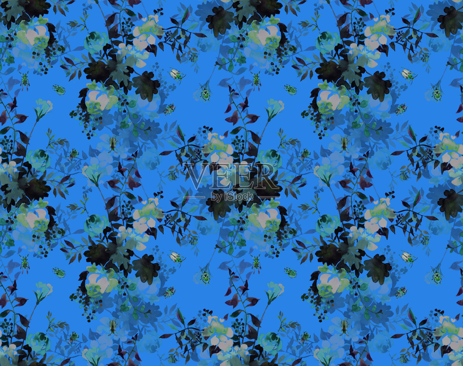 无缝水彩图案与花卉装饰插画图片素材