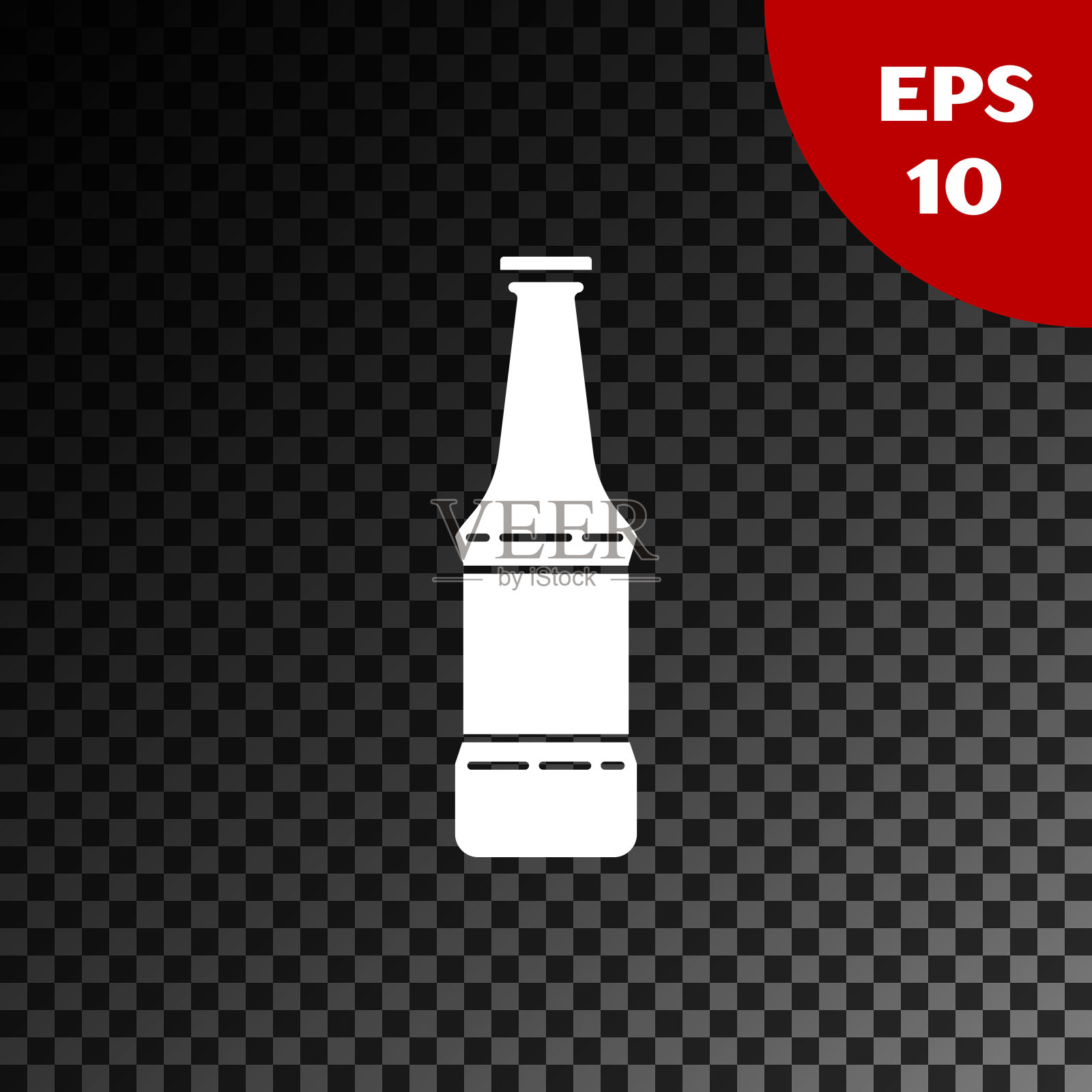 白色啤酒瓶图标孤立在透明的黑暗背景。矢量图插画图片素材